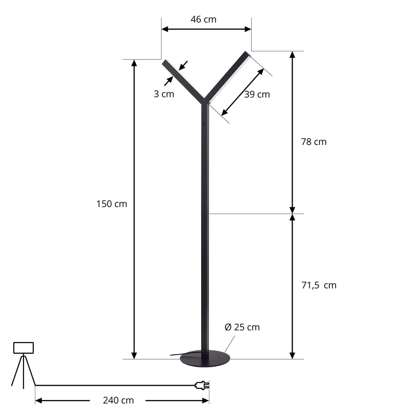 LED gulvlampe Ilian svart jern nærbilde av lampehode