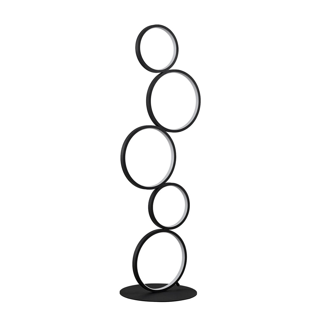 LED gulvlampe Jacek svart jern med ringer sideprofil