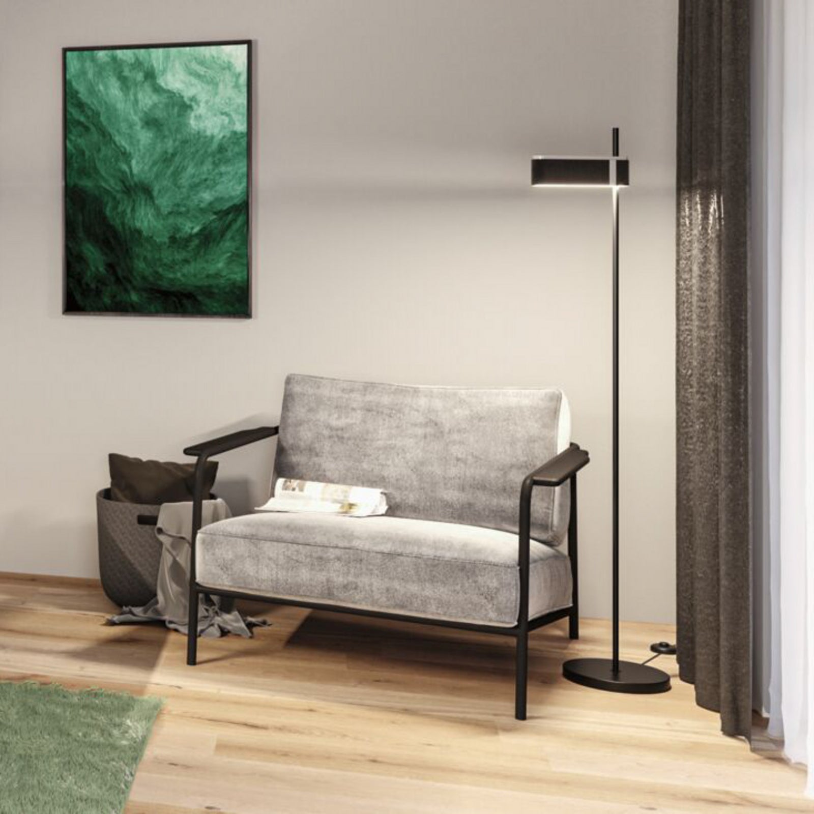LED gulvlampe Jagun filt CCT dimbar Zigbee antrasitt 151 cm bakside
