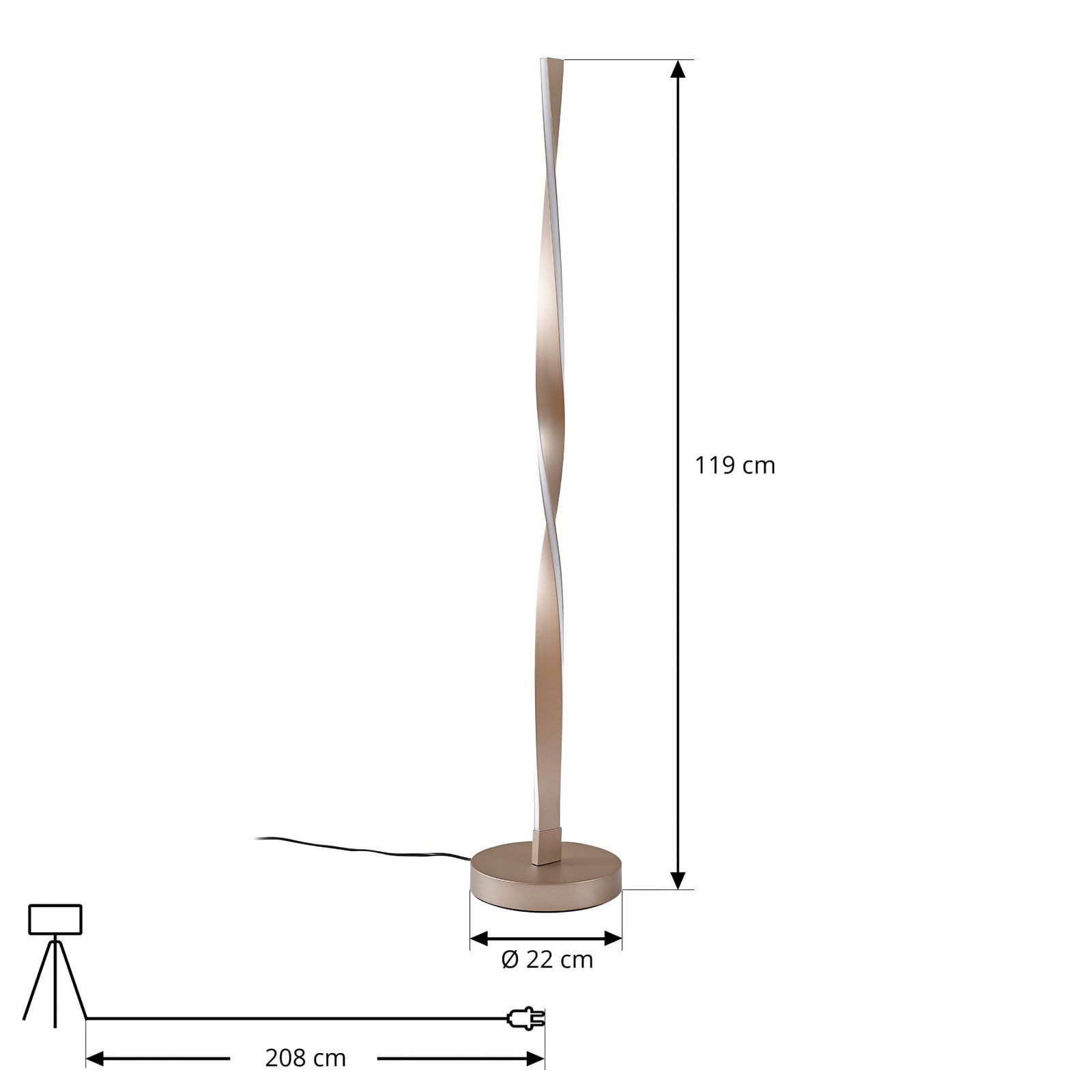 LED gulvlampe Jaren svart/brun 120 cm detalj av lampehode