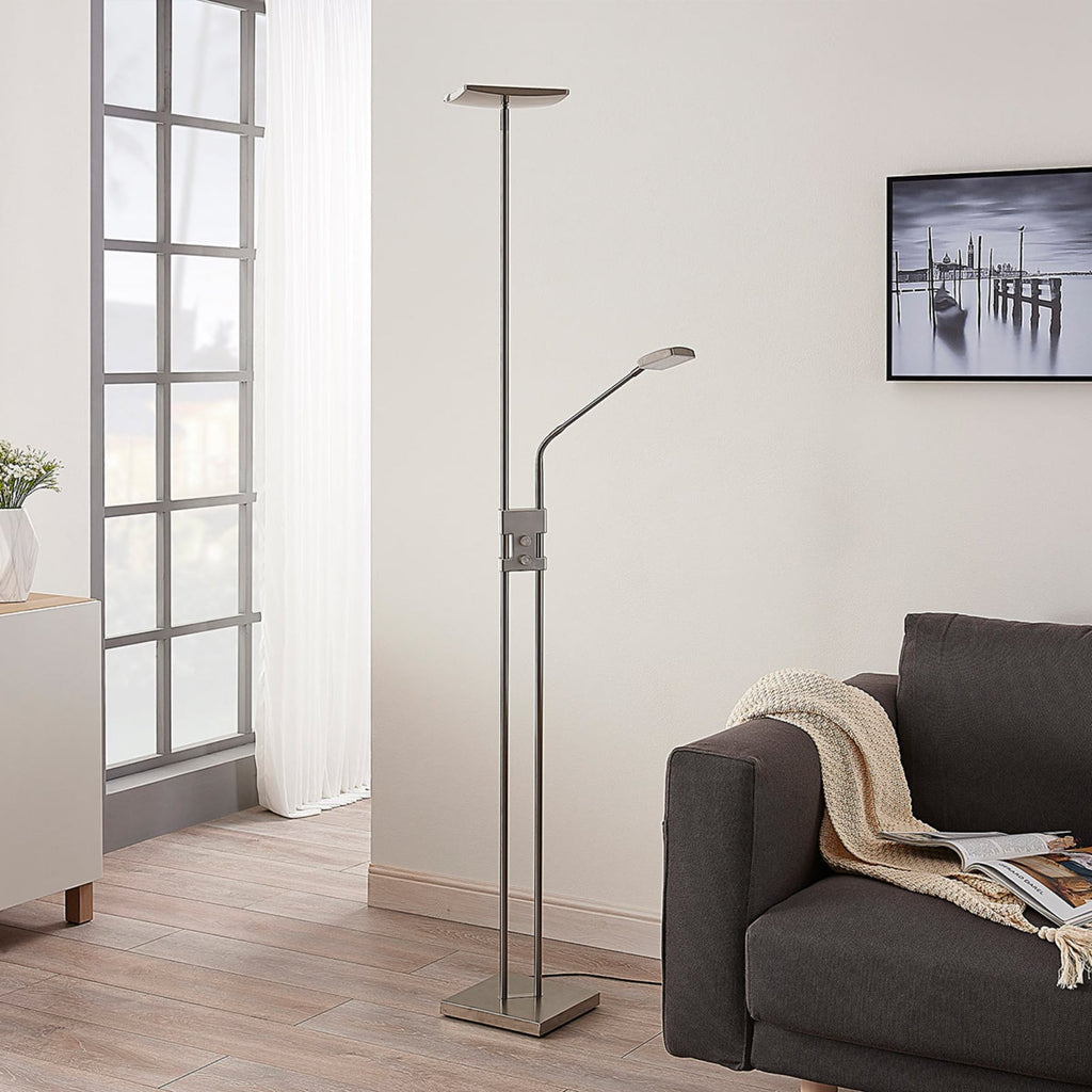 LED gulvlampe Jonne med lesearm dimbar nikkel bakside