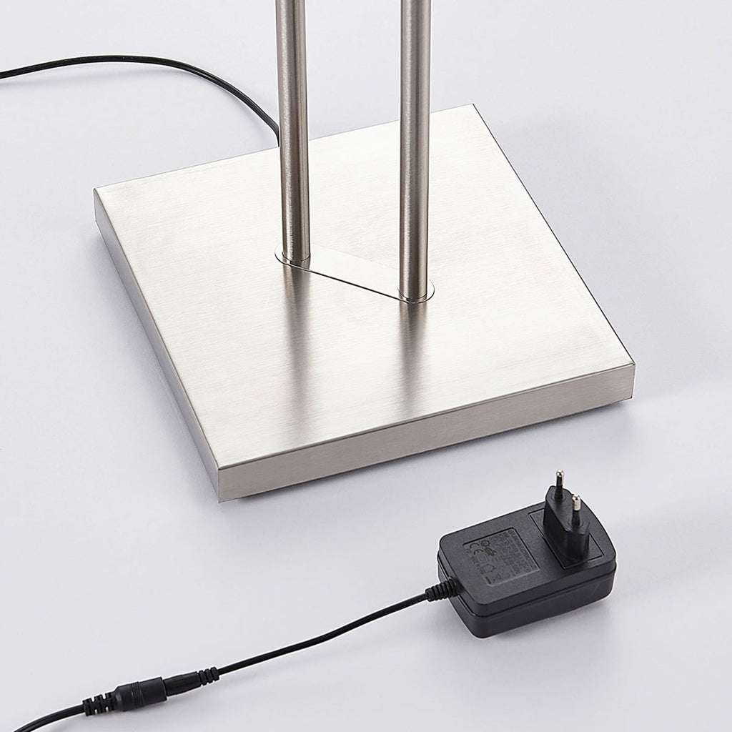 LED gulvlampe Jonne med lesearm dimbar nikkel topp detalj