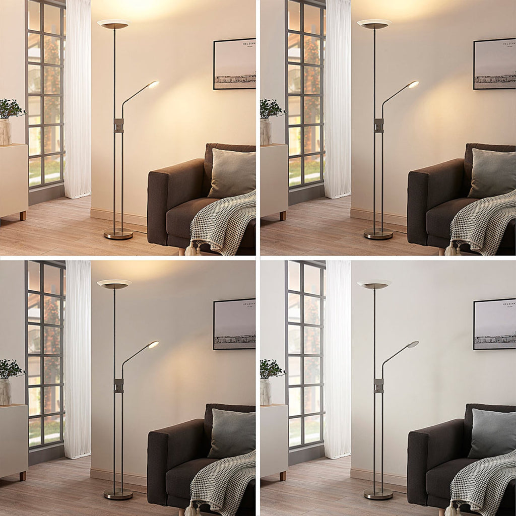 LED gulvlampe Jonne rund med lesearm dimbar nikkel 180 cm bakside