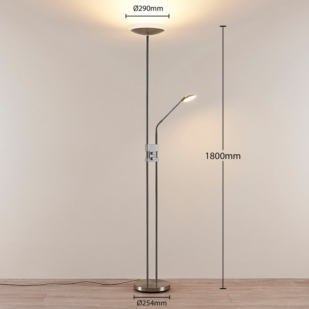 LED gulvlampe Jonne rund med lesearm dimbar nikkel 180 cm detalj av lesearm