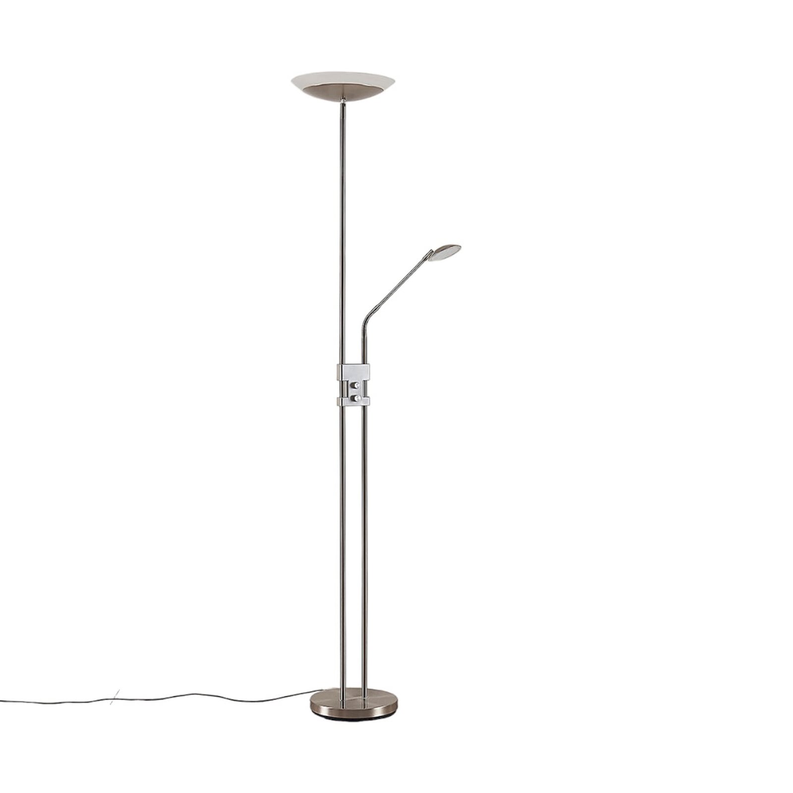 LED gulvlampe Jonne rund med lesearm dimbar nikkel 180 cm montert i stue