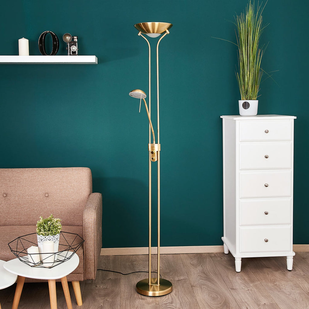 LED gulvlampe Josefin med lesearm dimbar messing 180 cm bakside