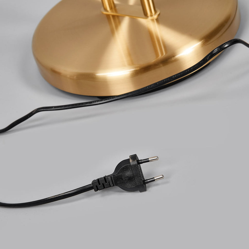 LED gulvlampe Josefin med lesearm dimbar messing med lys slått på