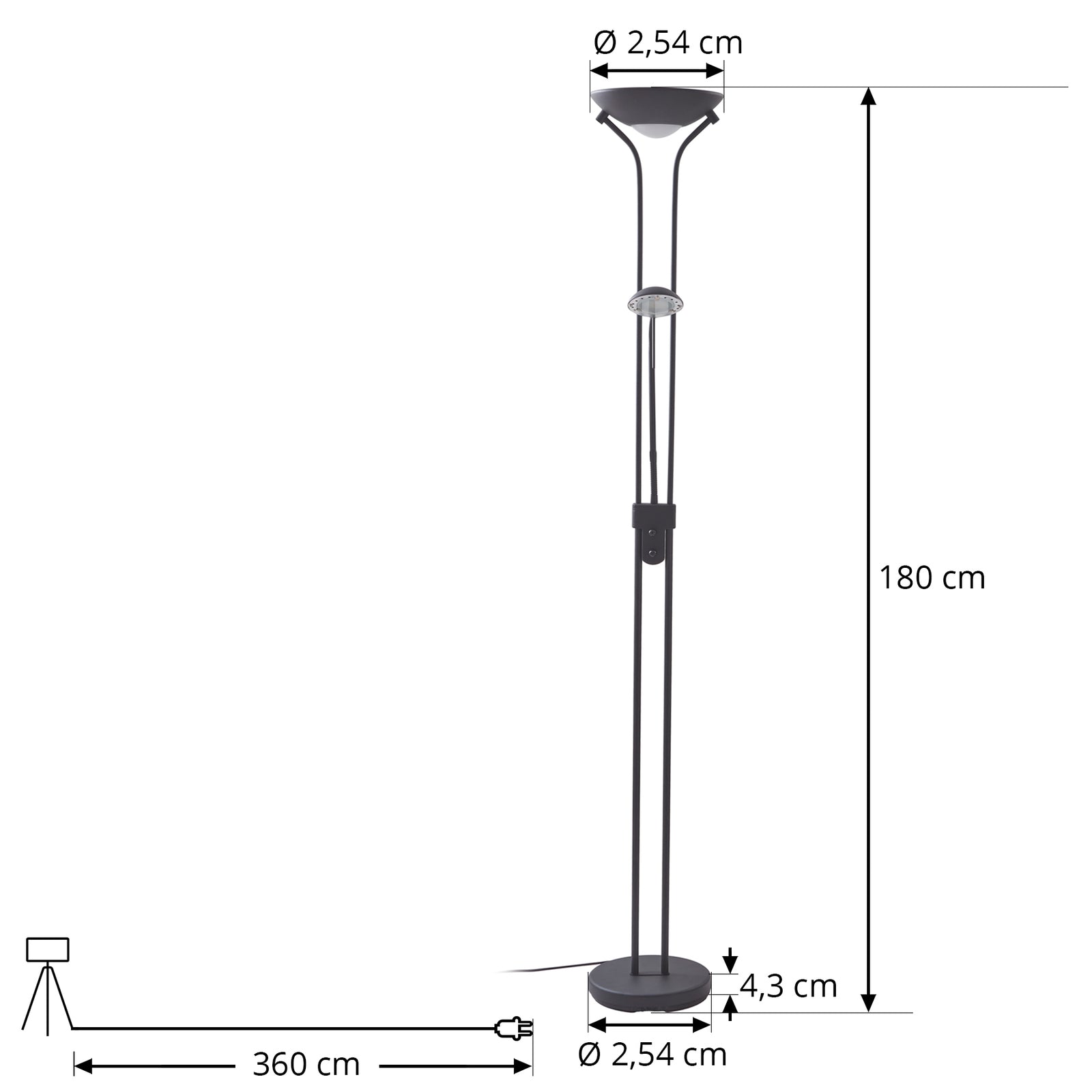 LED gulvlampe Josefin med lesearm dimbar svart montert i rom