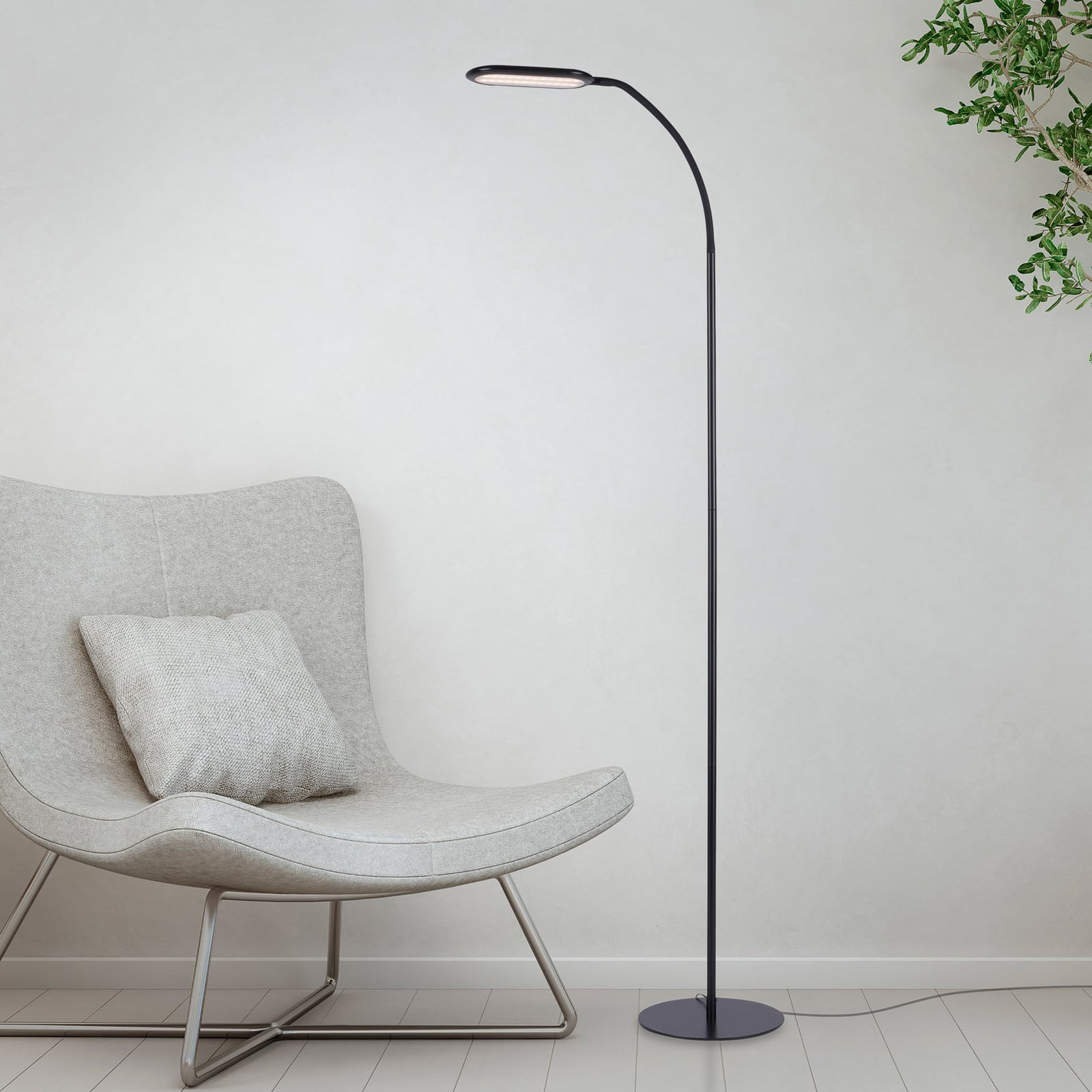 LED gulvlampe Kelly CCT dimbar svart med berøringsdimmer forfra
