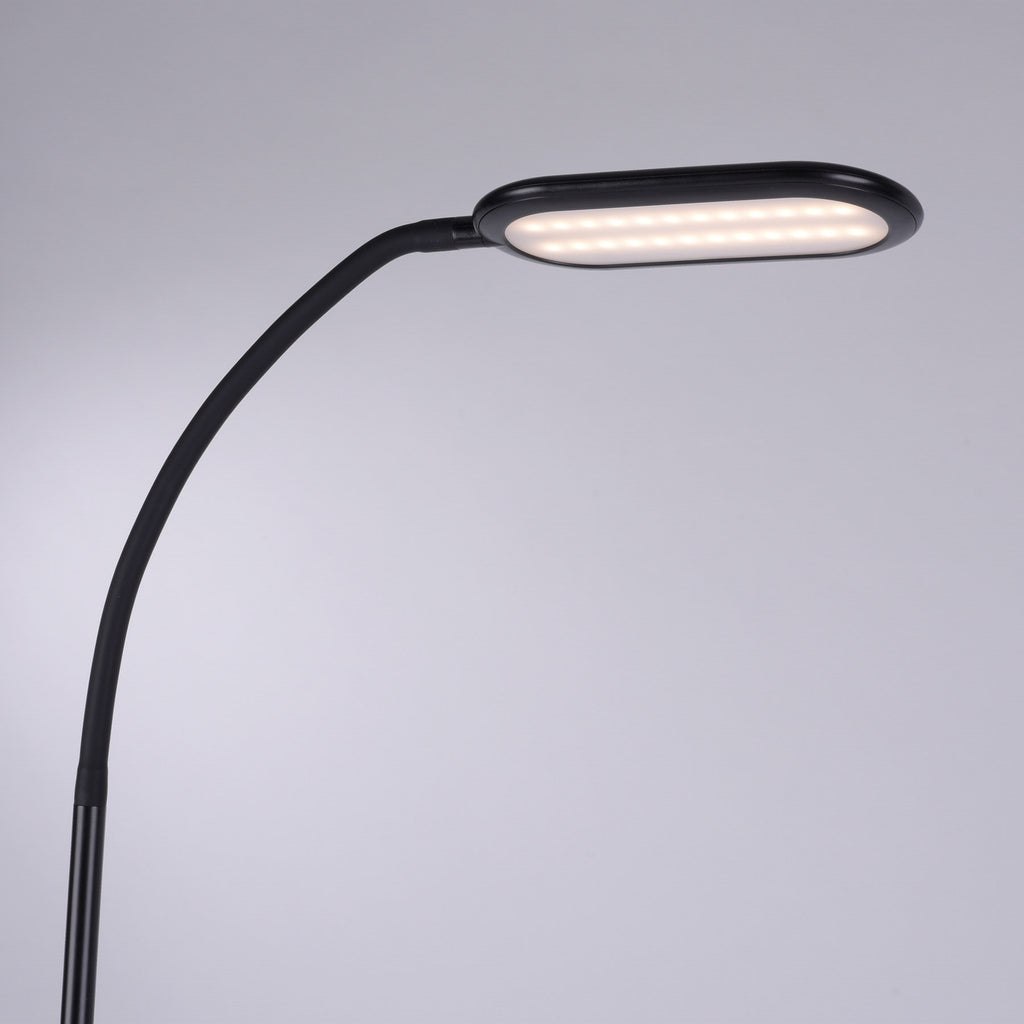 LED gulvlampe Kelly CCT dimbar svart med berøringsdimmer nærbilde av lampearm