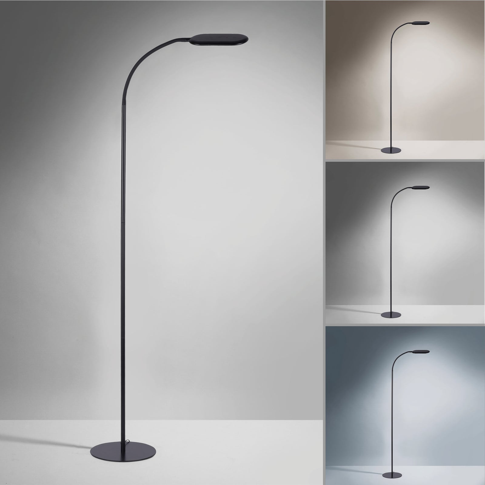 LED gulvlampe Kelly CCT dimbar svart med berøringsdimmer lysmodus varm hvit