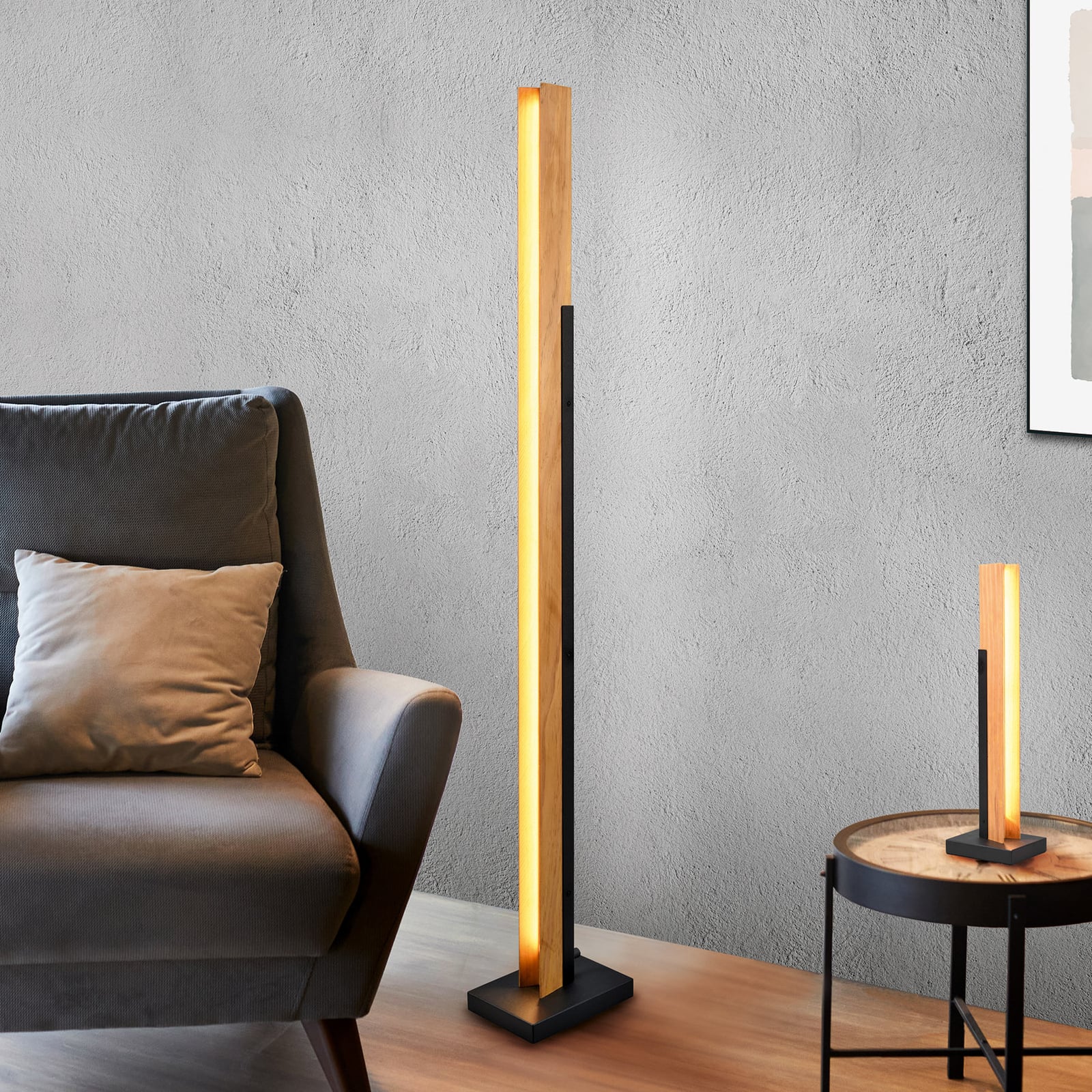 LED gulvlampe Kerala tre metall dimbar 120 cm 16W forfra