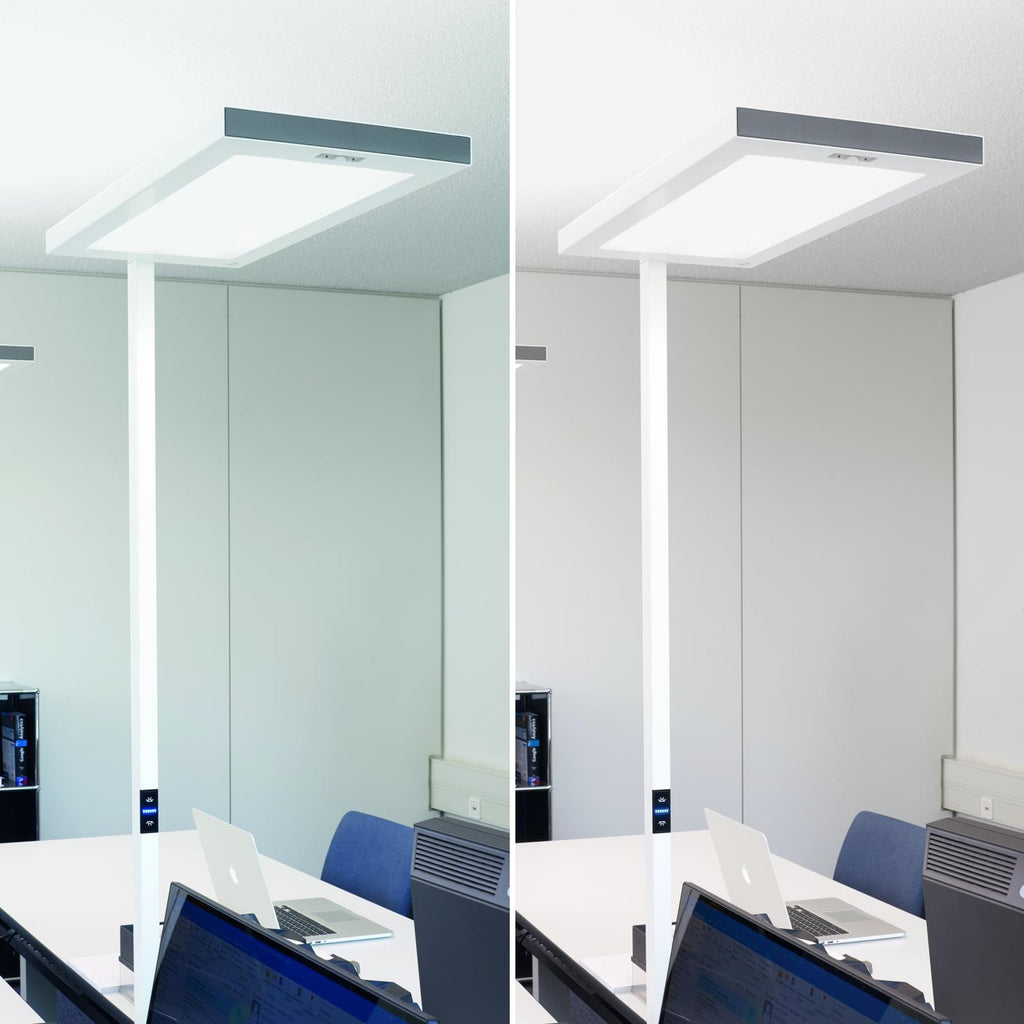 Nærbilde av touchdimmer på LED gulvlampe Lavigo Core DPS med bevegelsessensor 85W hvit