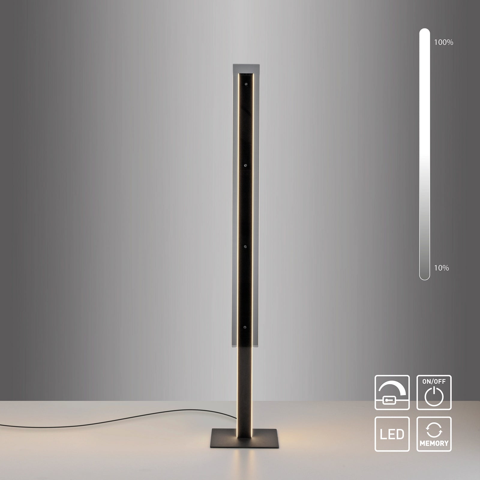 LED gulvlampe Lena dimbar jern og glass svart med kabel og bryter