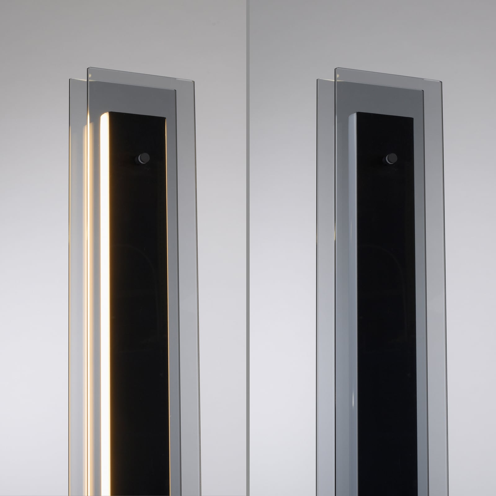 LED gulvlampe Lena dimbar jern og glass svart sett fra siden