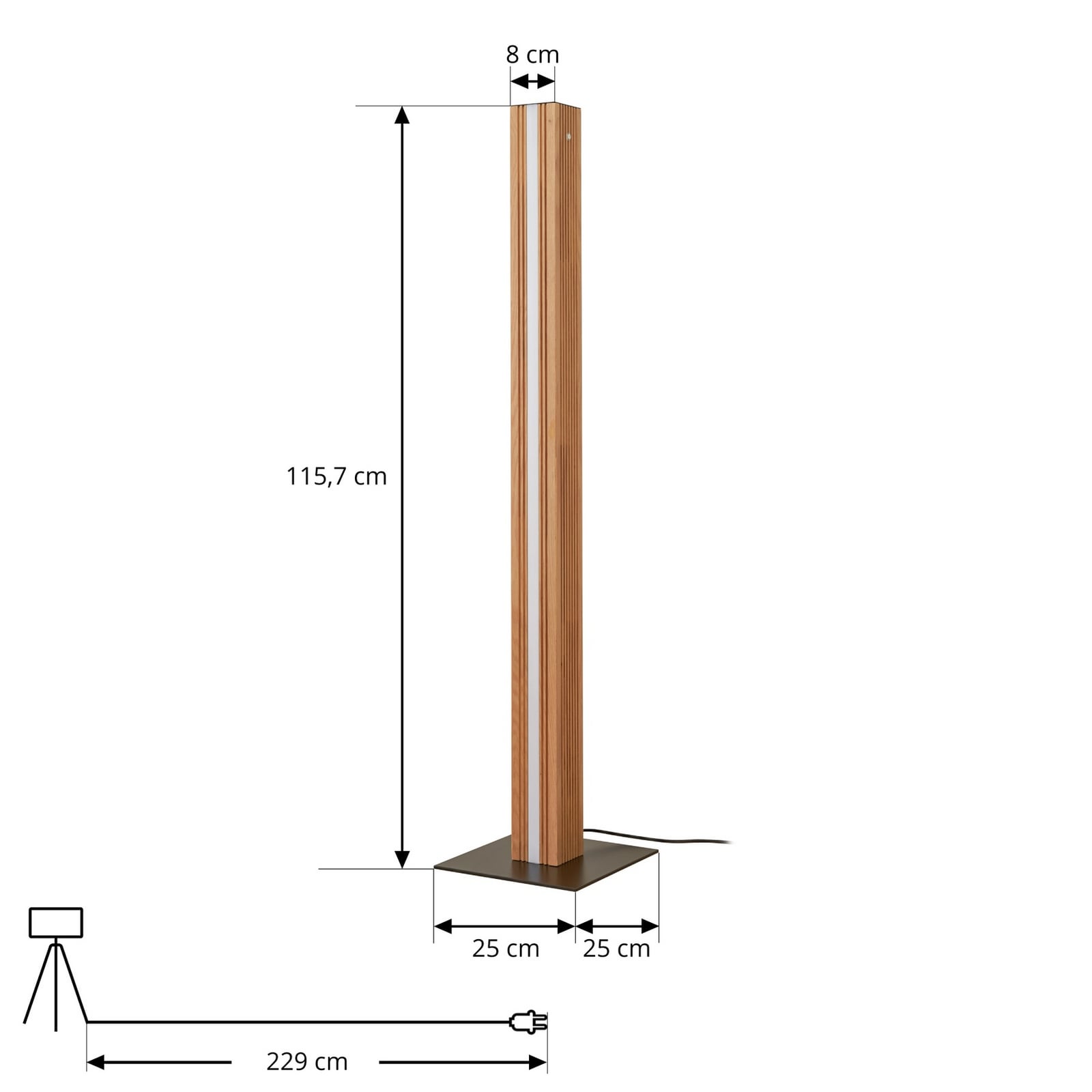 LED gulvlampe Lieske dimbar tre/metall svart 122 cm detalj av bryter