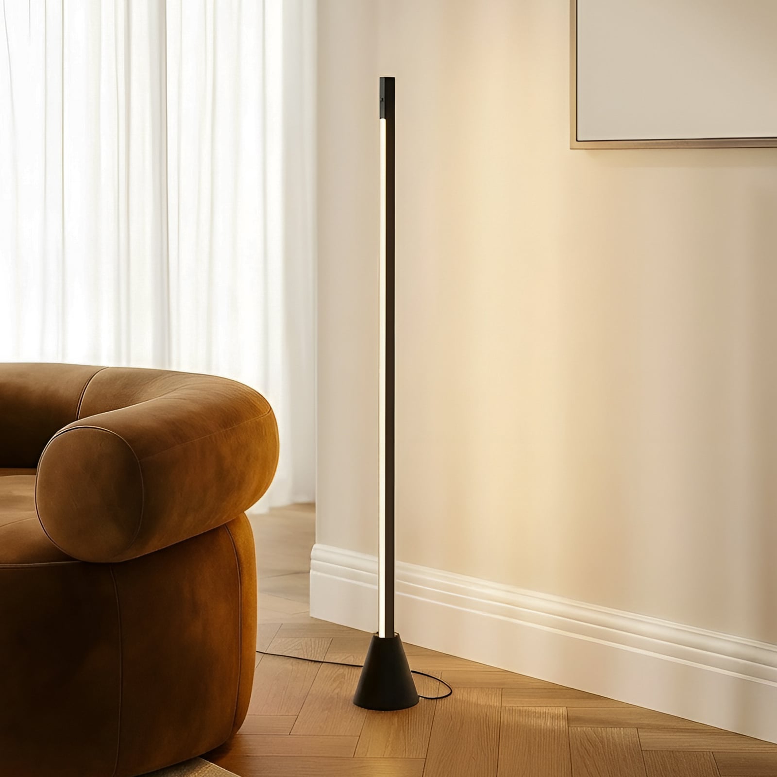 LED-gulvlampe Linija svart aluminium dimbar forfra