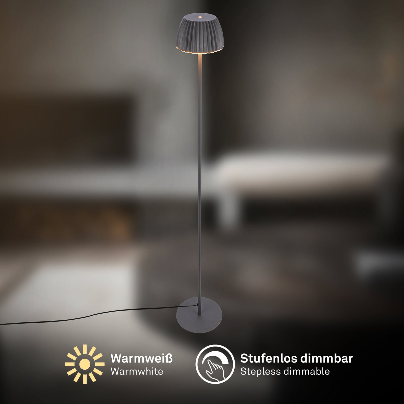 LED-gulvlampe Loca antrasitt dimbar på USB-kabel