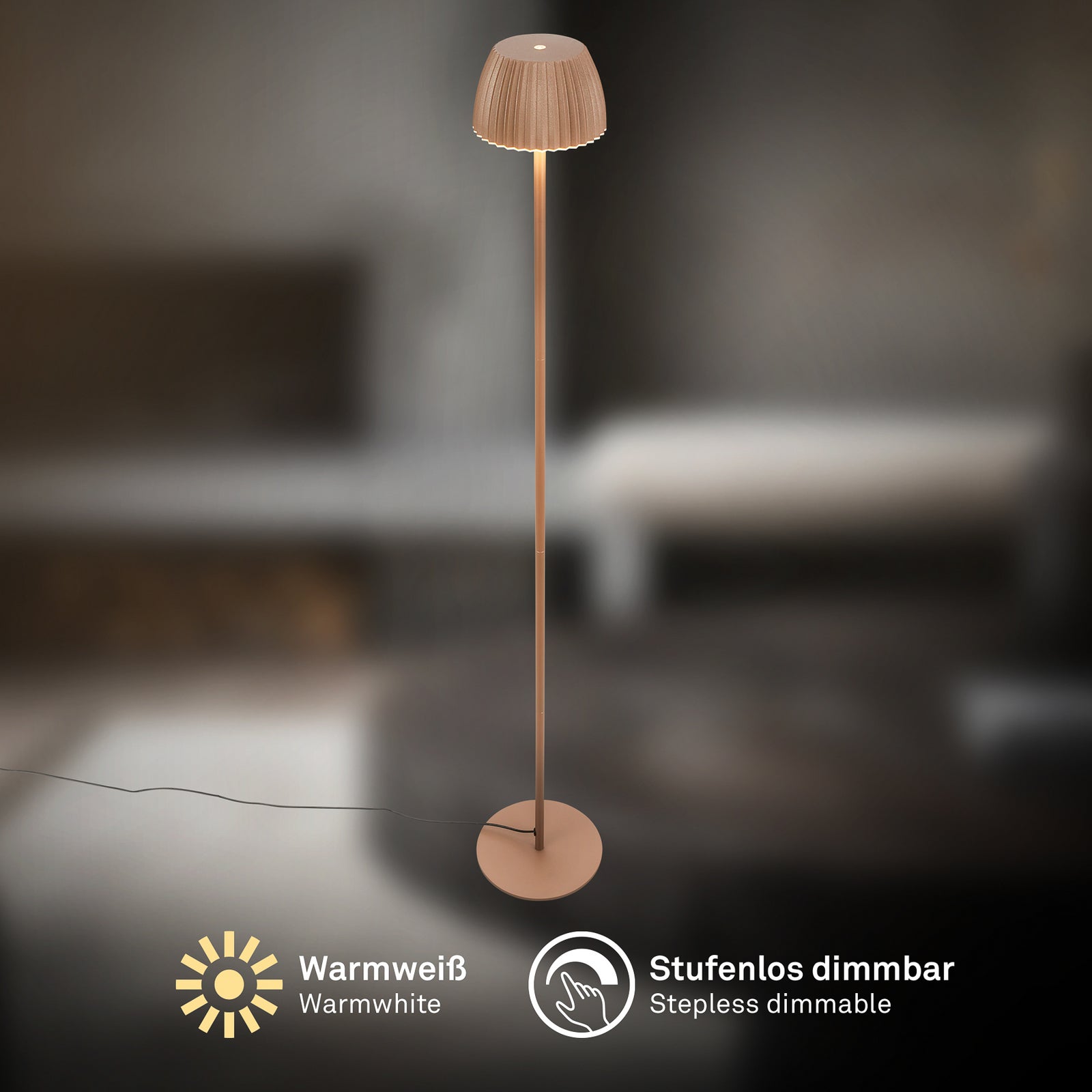 LED gulvlampe Loca dimbar brun USB-kabel tilkobling