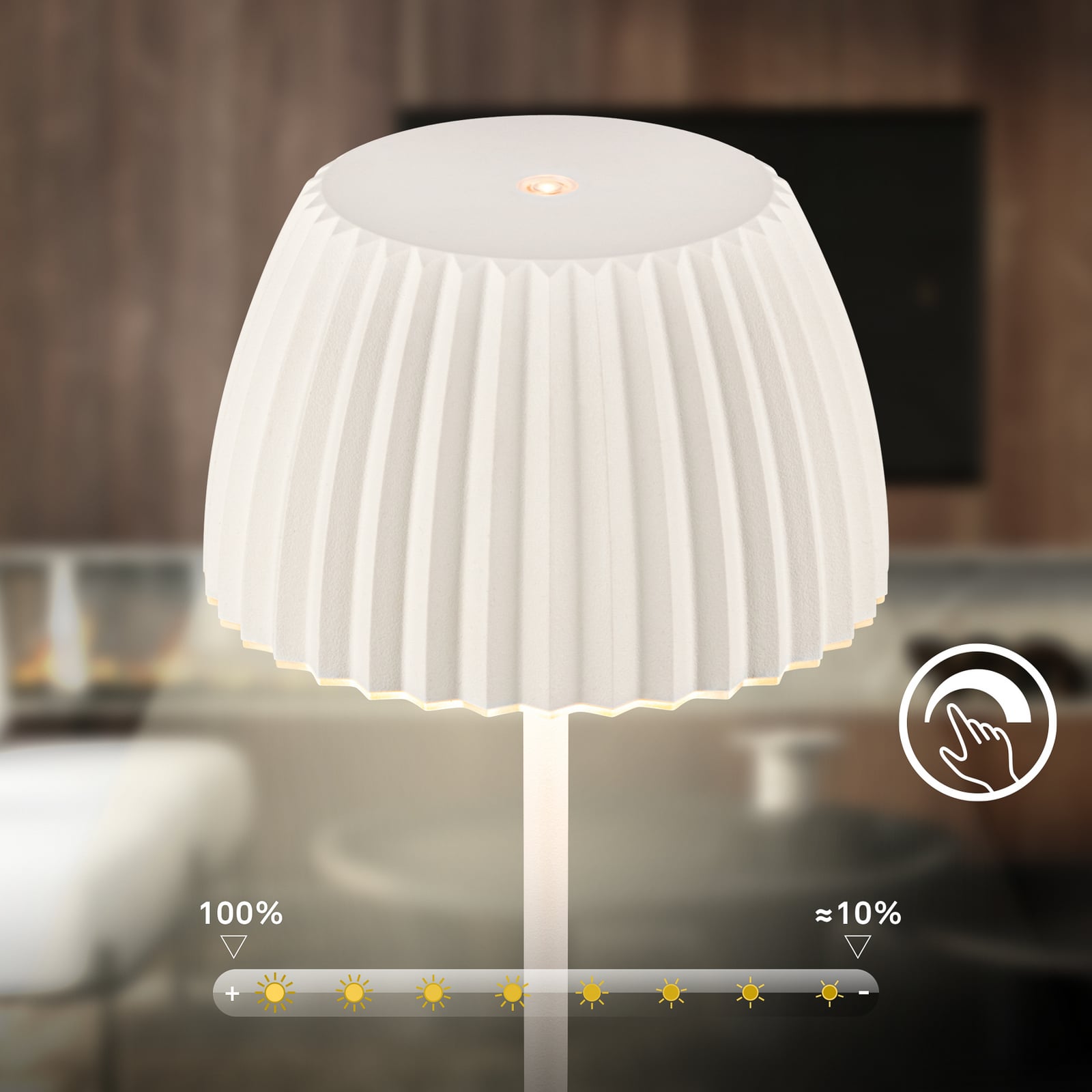 LED gulvlampe Loca oppladbar hvit berøringsdimmer lys slått på