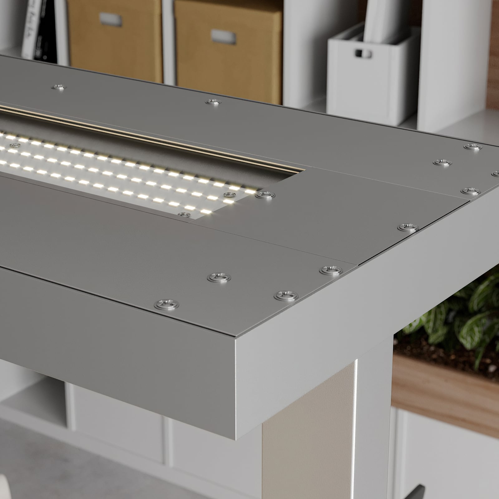 LED gulvlampe Logan Basic dimbar sølv montert i rom