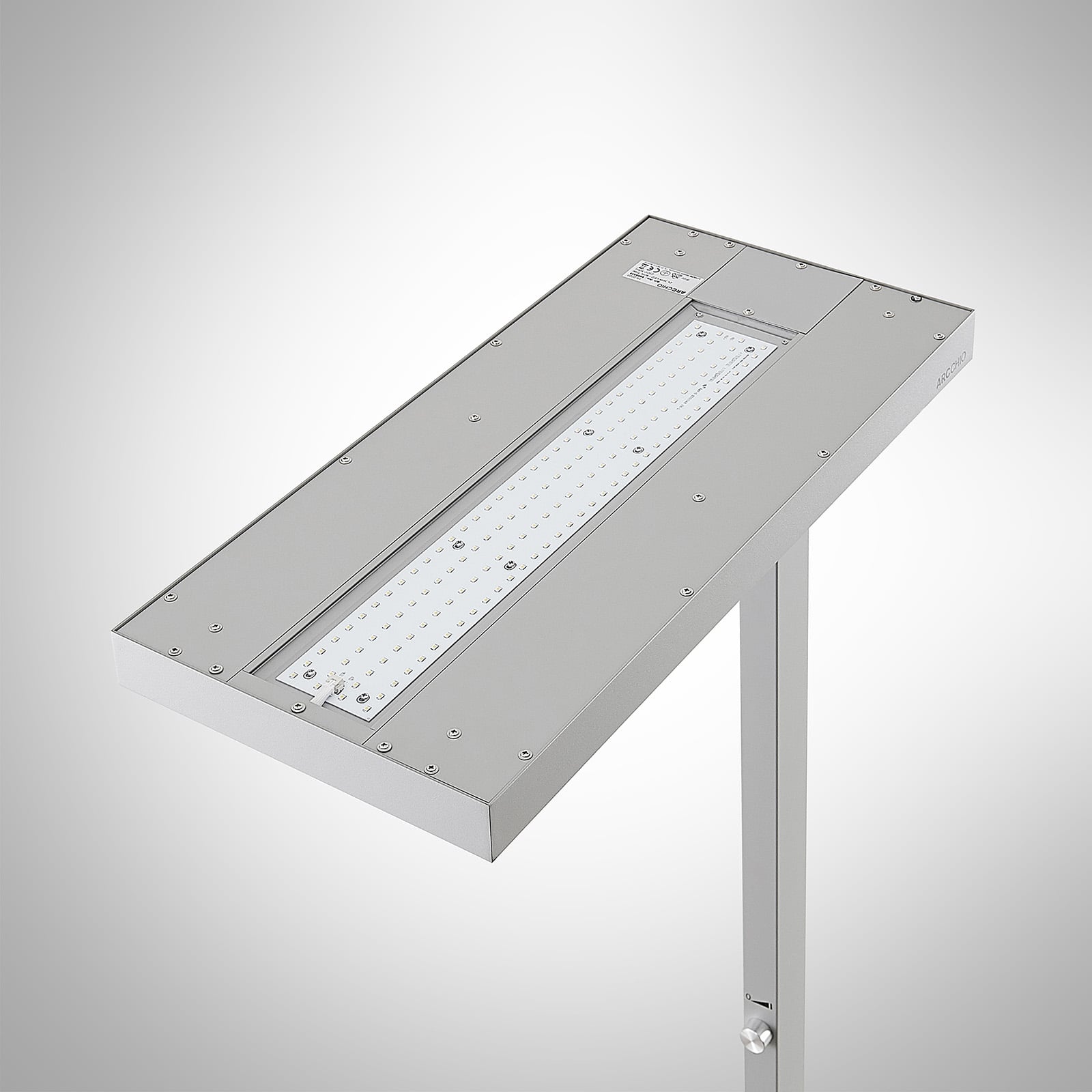 LED gulvlampe Logan Pro dimbar med bevegelsessensor sølv nærbilde av bevegelsessensor