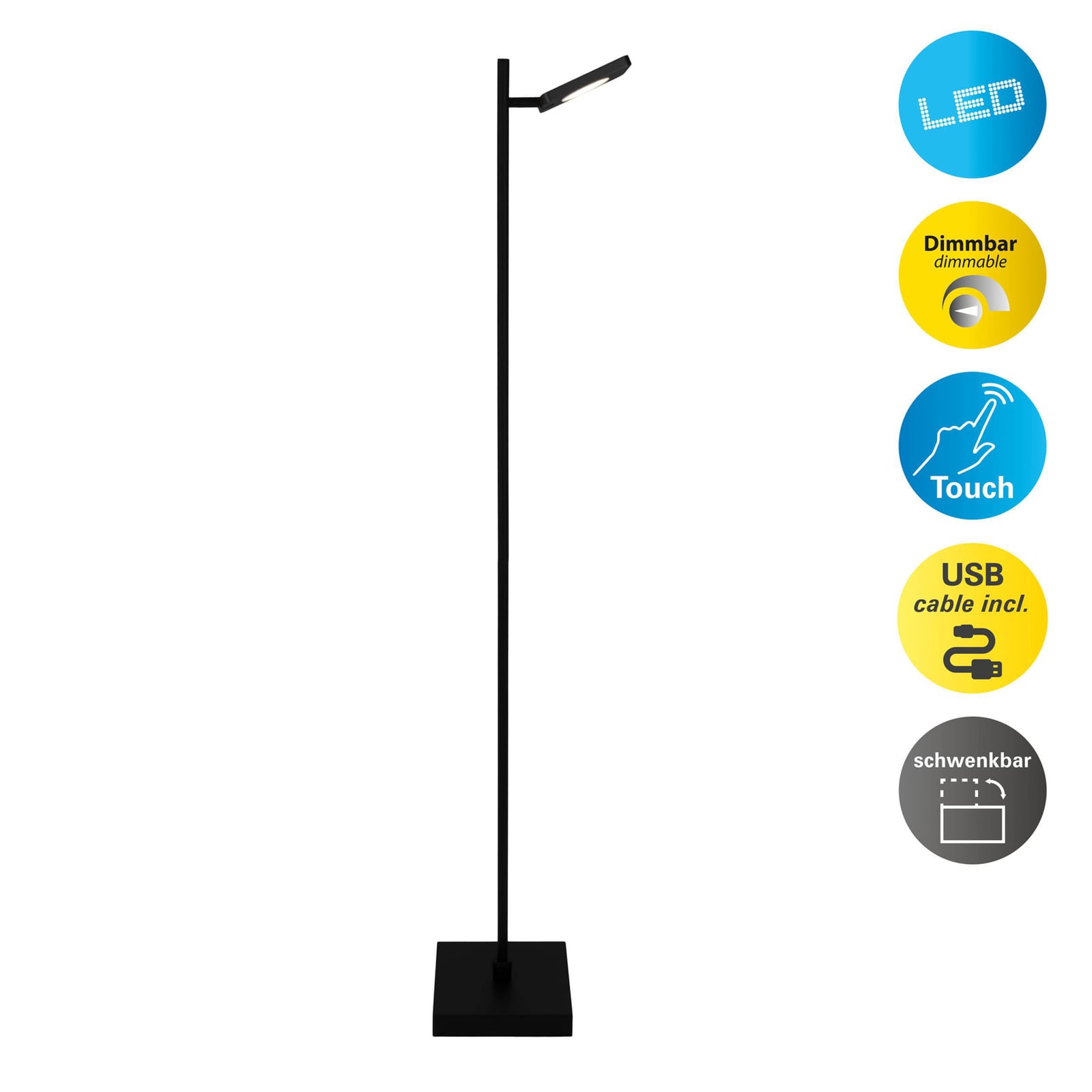 Nærbilde av LED-lyskilde i gulvlampe Lupa oppladbar svart metall 135 cm