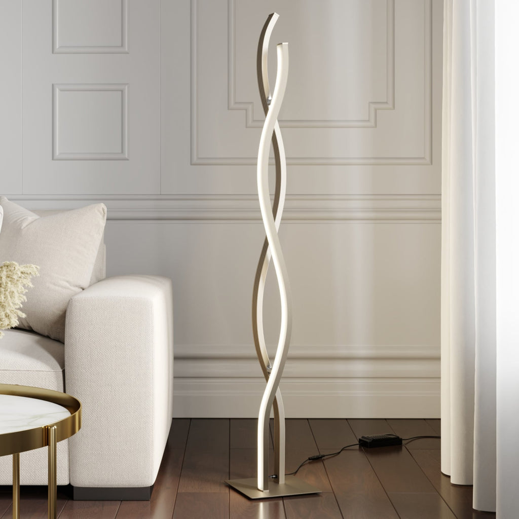 LED gulvlampe Mairia bølgeformet aluminium dimbar 140 cm forfra