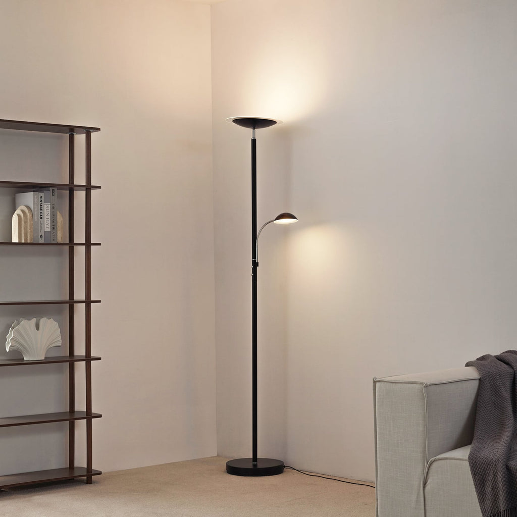 LED gulvlampe Malea med leselampe dimbar svart bakside