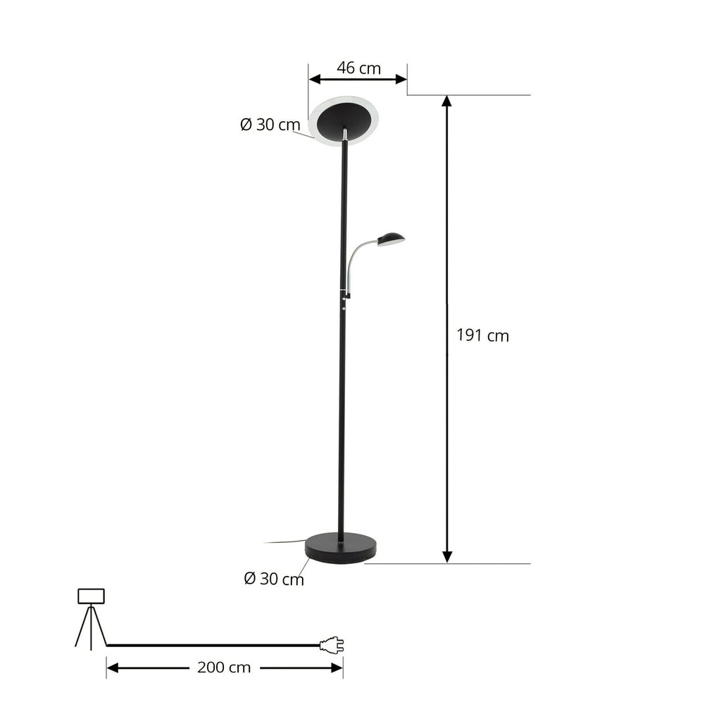 Nærbilde av fleksibel leselampe på LED gulvlampe Malea
