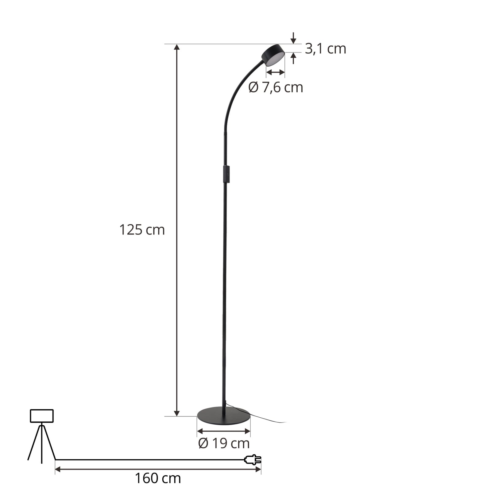 LED gulvlampe Maori svart CCT dimbar 140 cm montert i rom