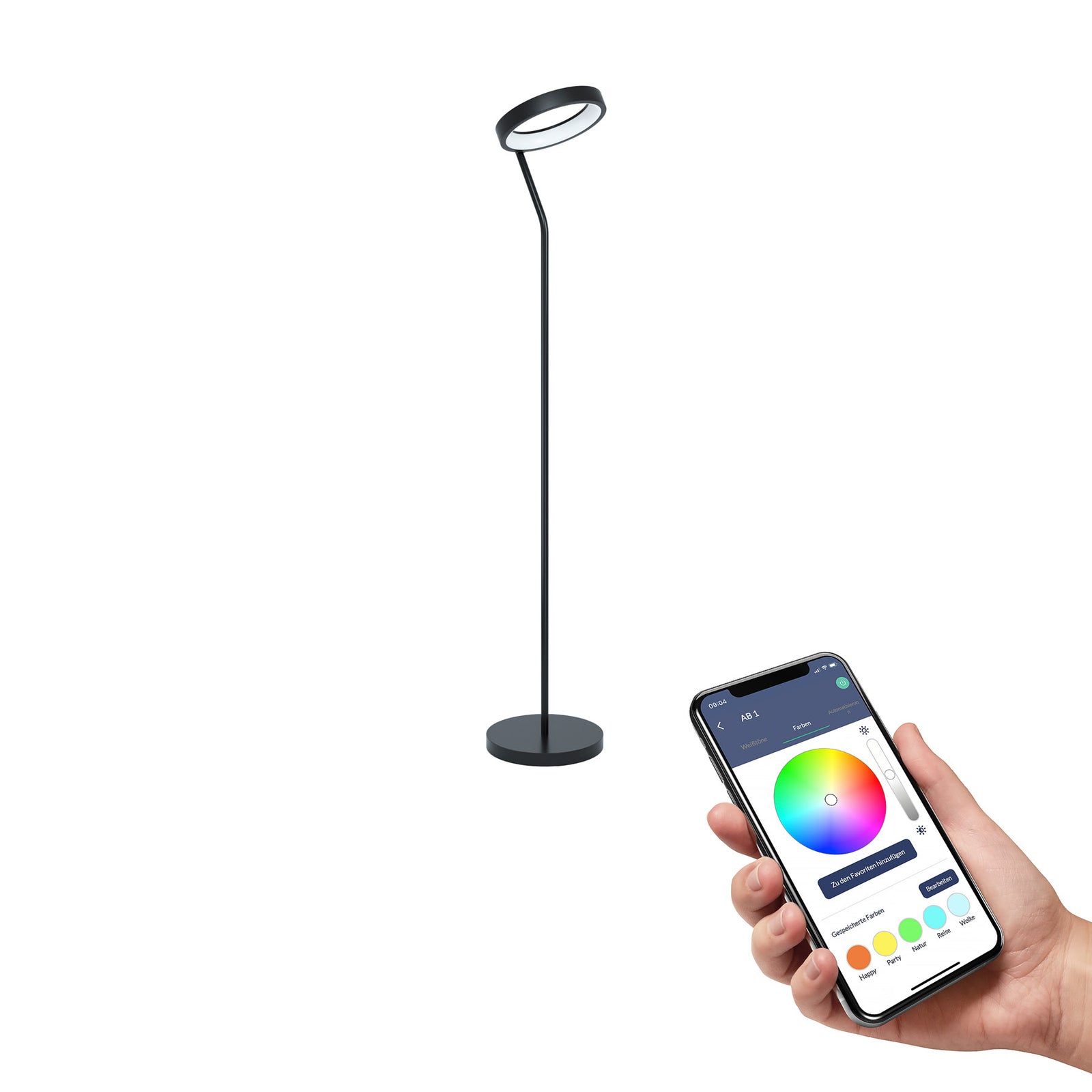 Bakside av LED gulvlampe Marghera-Z RGB CCT dimbar Zigbee svart