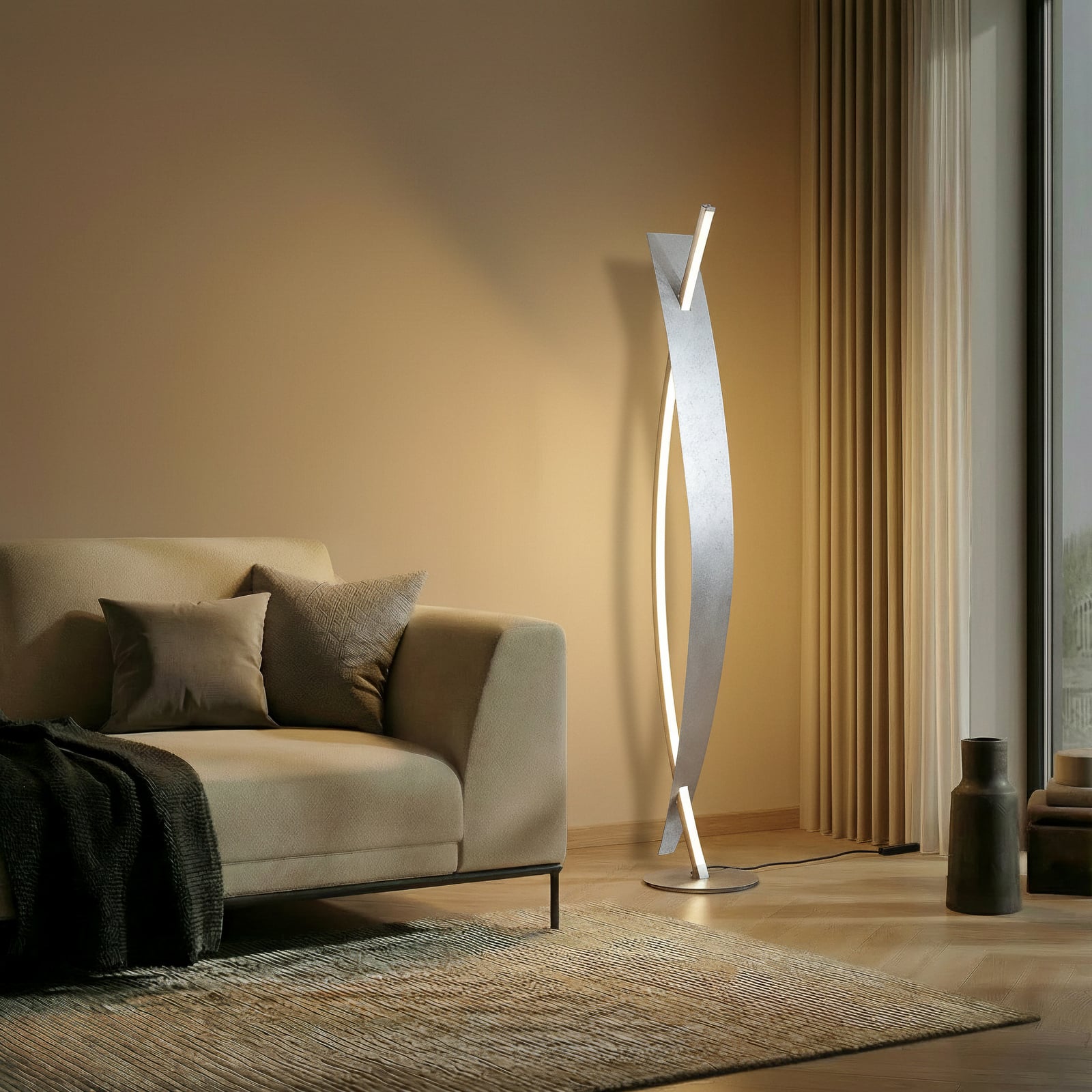 LED gulvlampe Marija sølv dimbar metall bakside