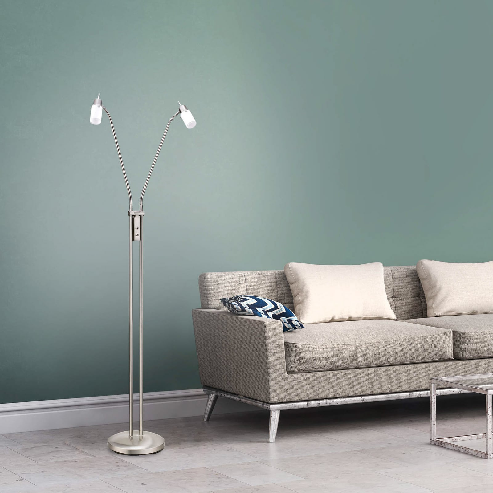 LED gulvlampe Max 2-lys stål satinert glass 158 cm forfra