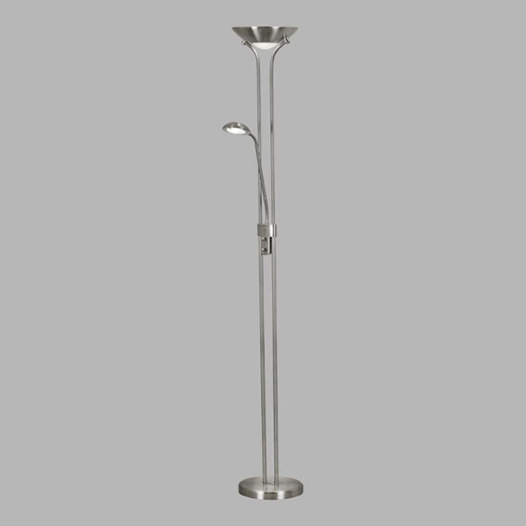 Nærbilde av skjerm og leselampe på LED gulvlampe Mother & Child dimbar med leselampe sølv