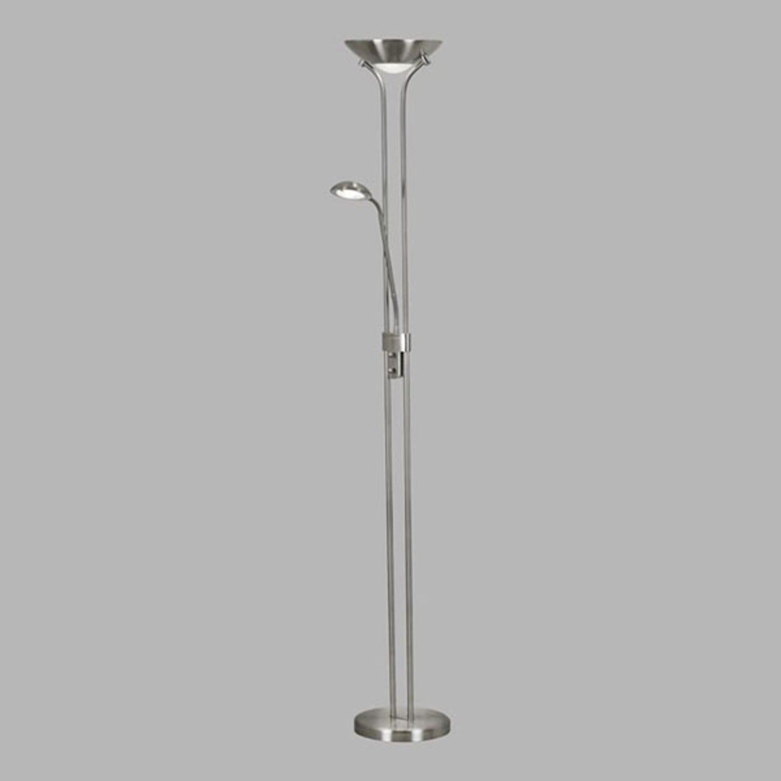 Nærbilde av skjerm og leselampe på LED gulvlampe Mother & Child dimbar med leselampe sølv