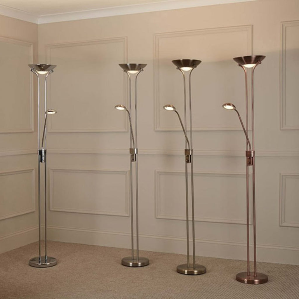 LED gulvlampe Mother & Child med leselampe dimbar messing bakside