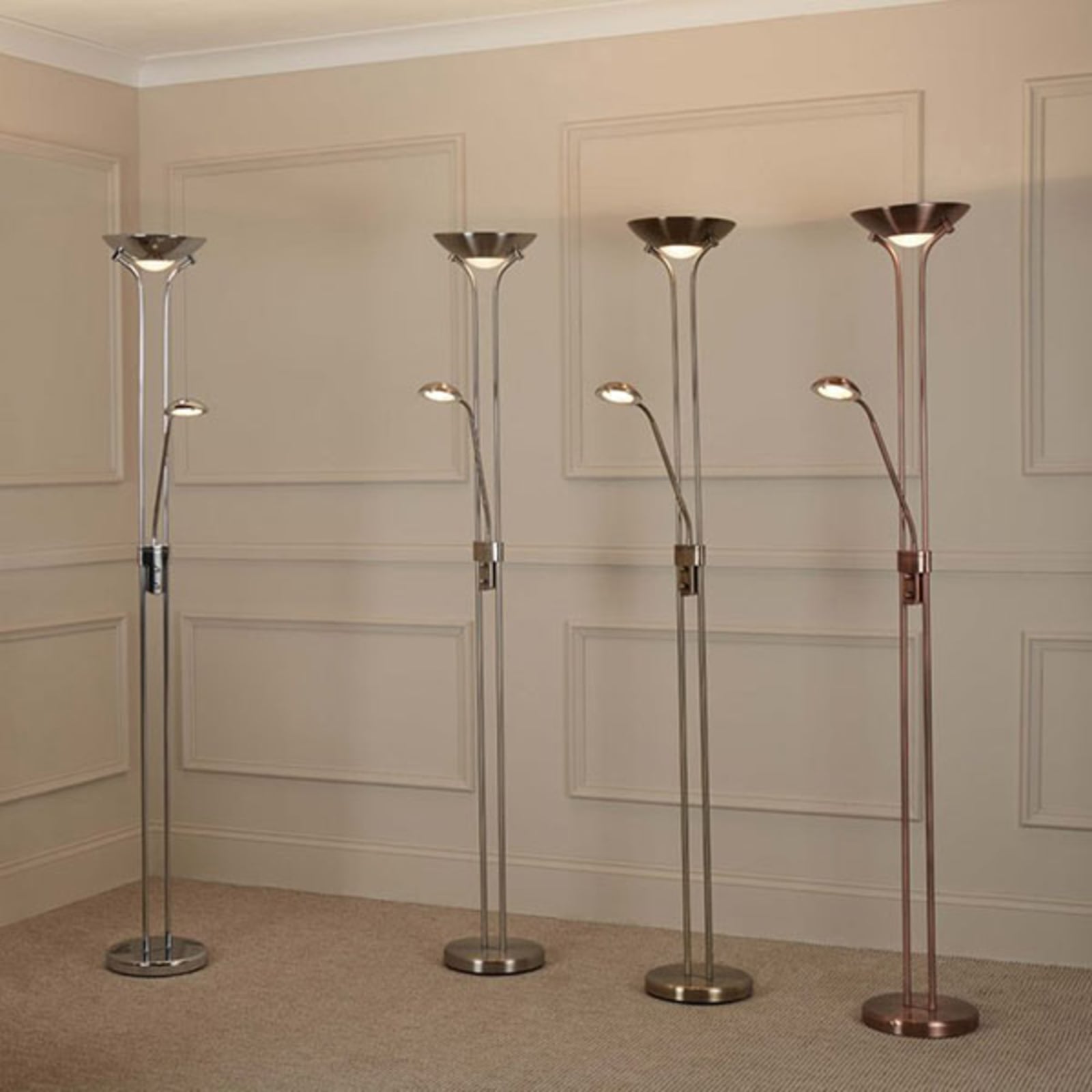 LED gulvlampe Mother & Child med leselampe dimbar messing bakside