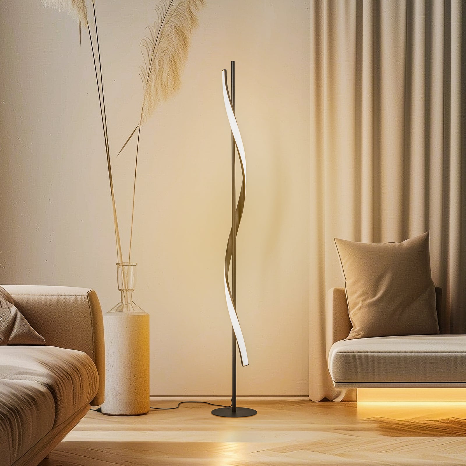 LED gulvlampe Munja svart aluminium dimbar 150 cm forfra