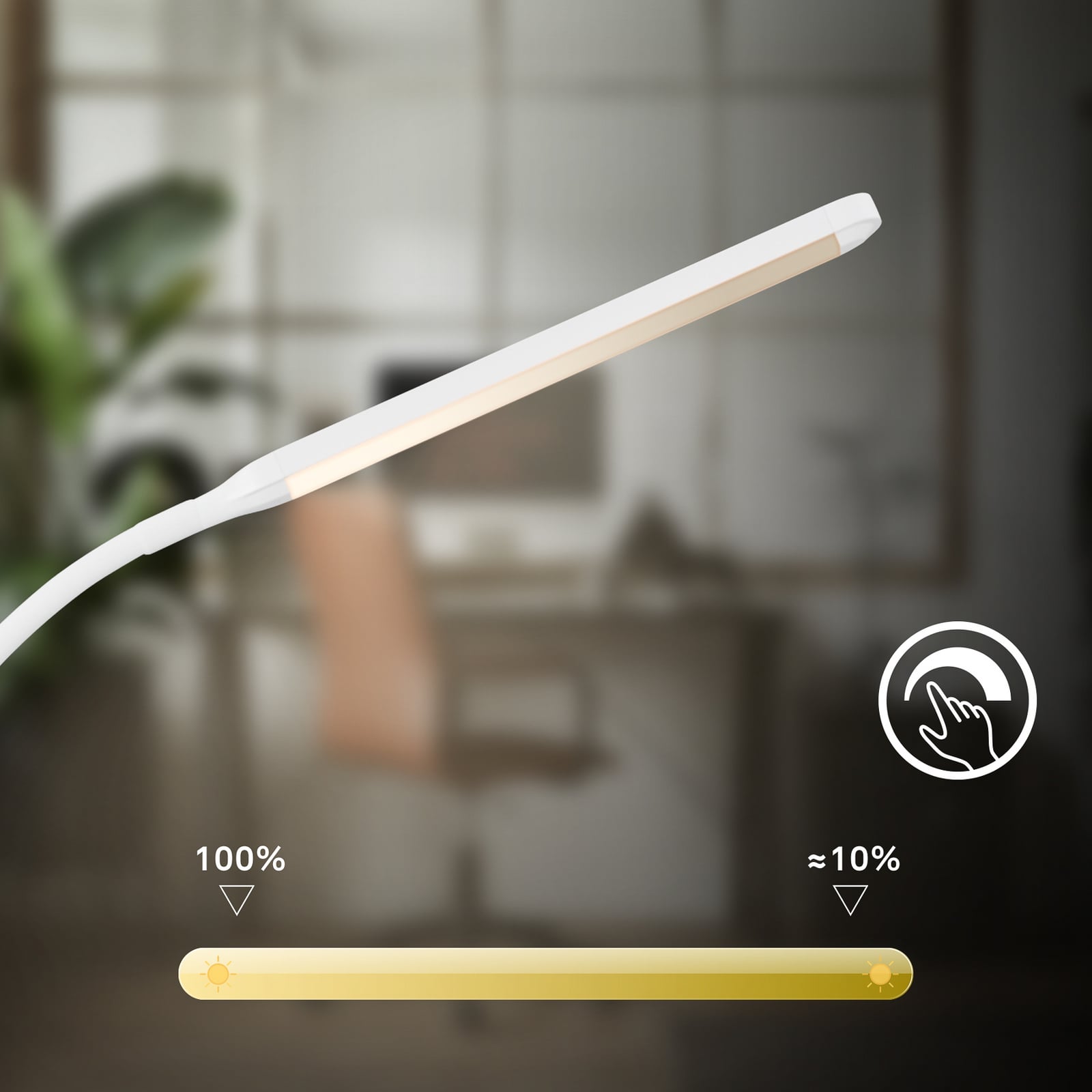 LED gulvlampe Mura hvit 170 cm med lys slått på