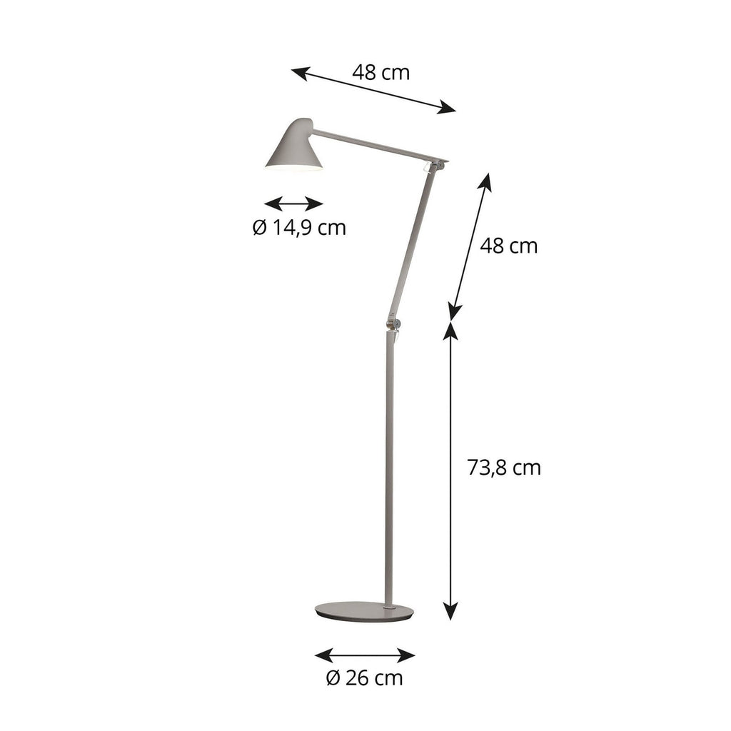 LED gulvlampe NJP dimbar høydejusterbar lysegrå 10W nærbilde av lampehode