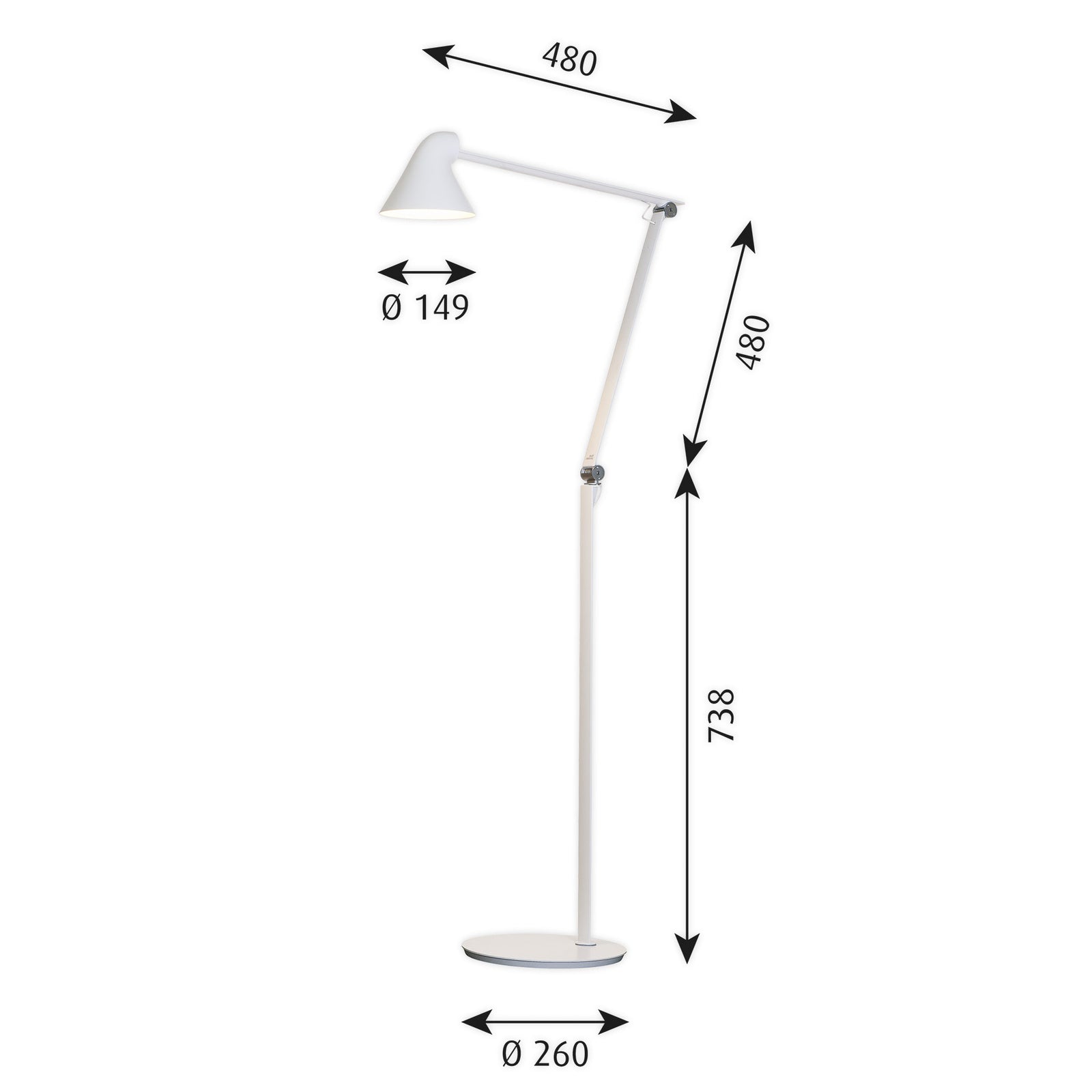 LED gulvlampe NJP dimbar hvit 121,8 cm montert i rom