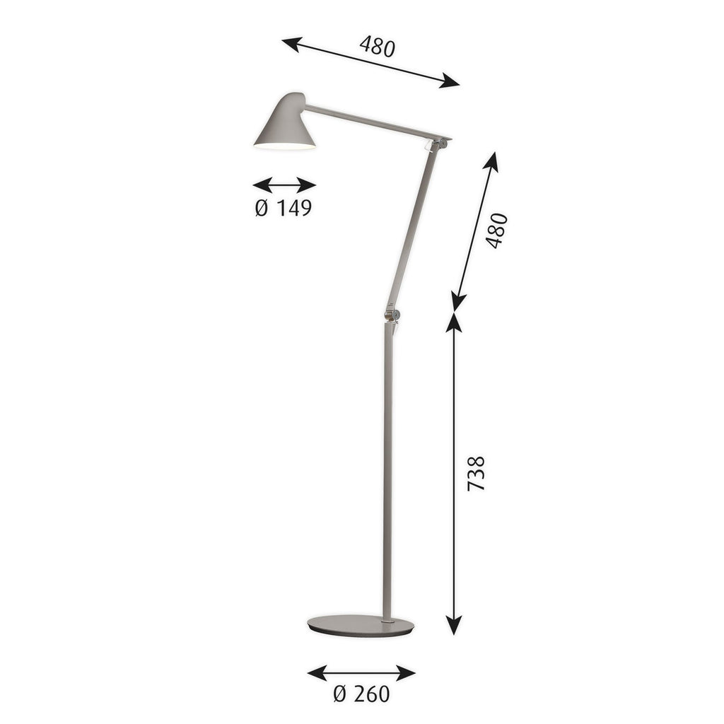 Detaljbilde av ledd og fjærer på LED gulvlampe NJP dimbar justerbar lysegrå 2700K