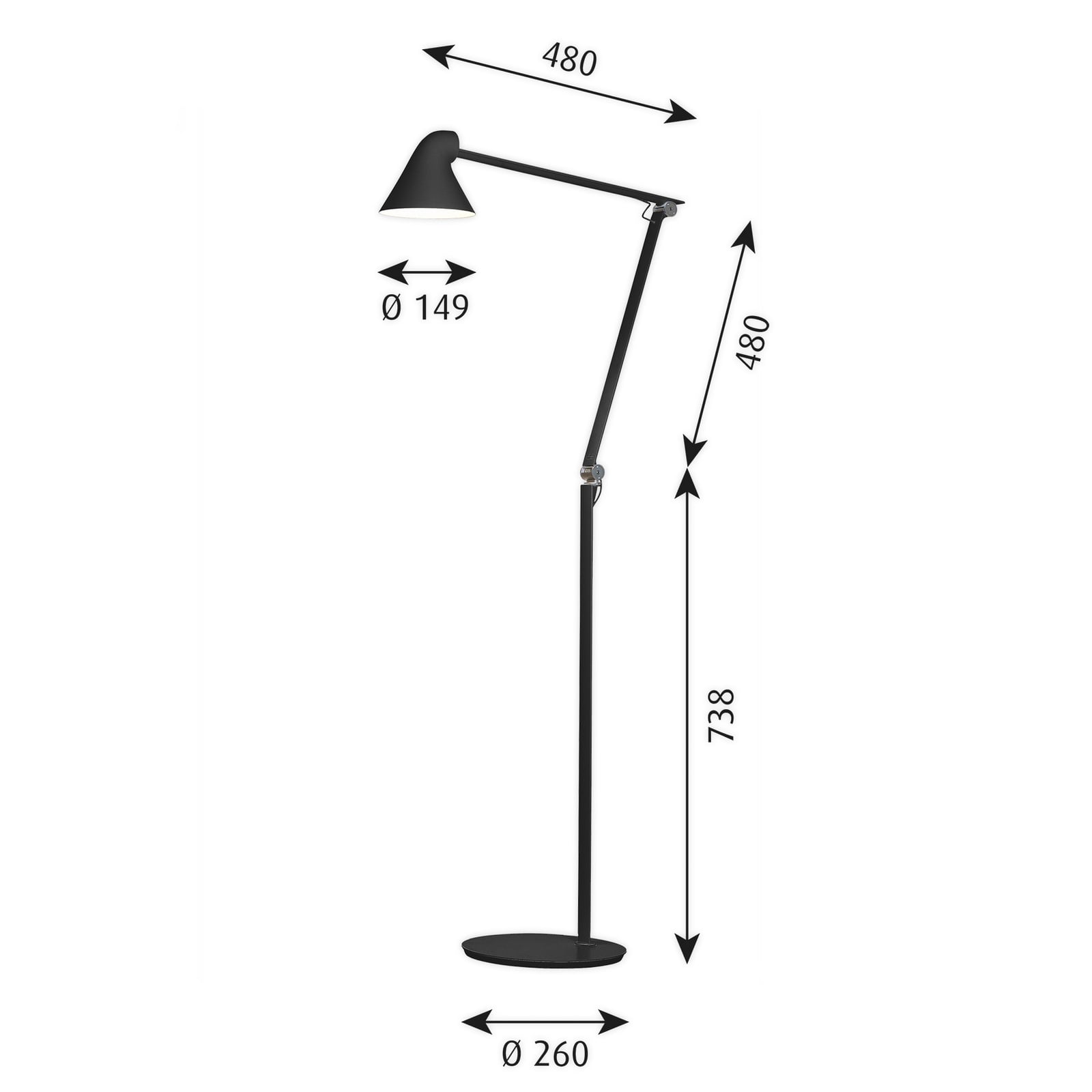 LED gulvlampe NJP svart justerbar montert i rom