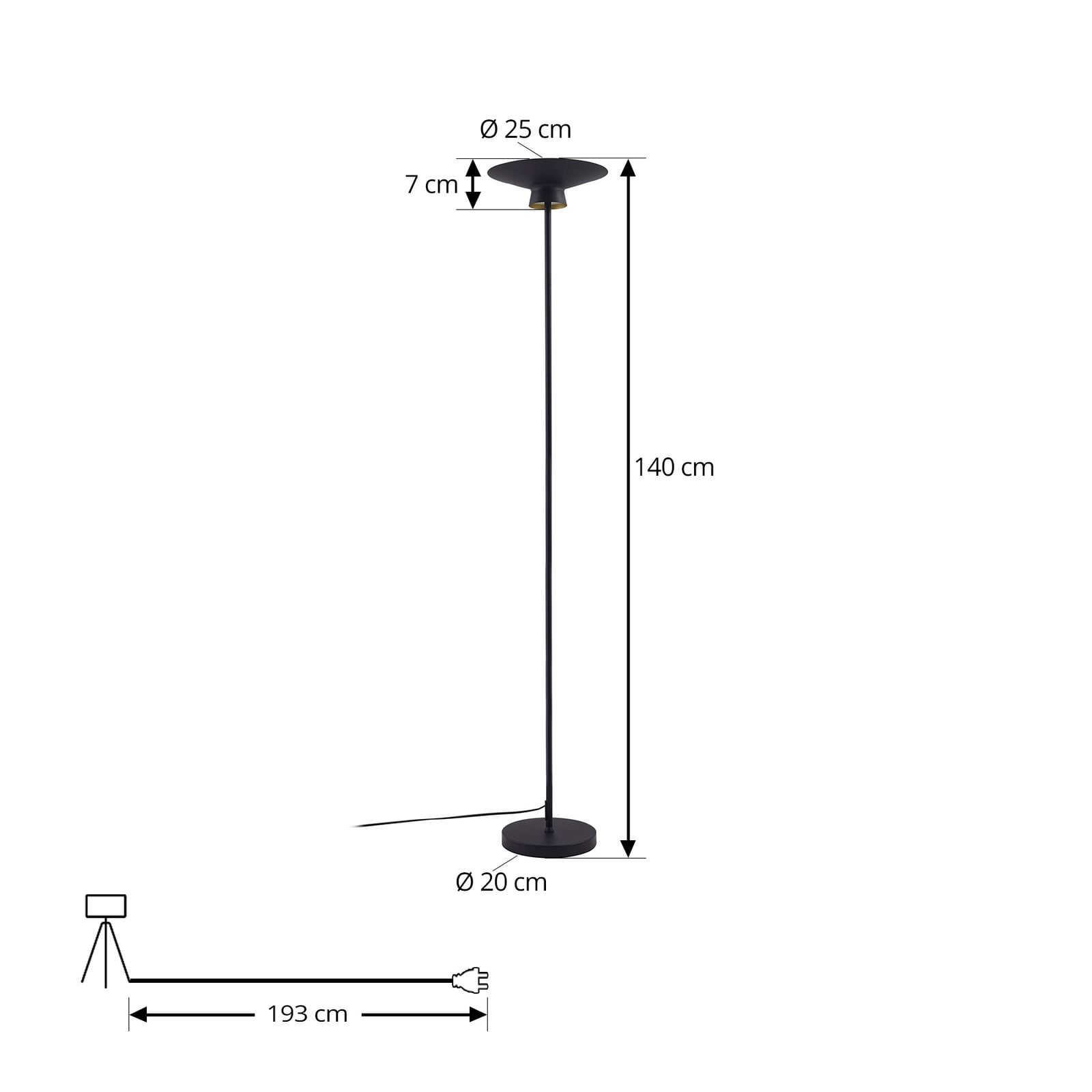 LED gulvlampe Norvind svart metall 140 cm varmhvit nærbilde av lyskilde