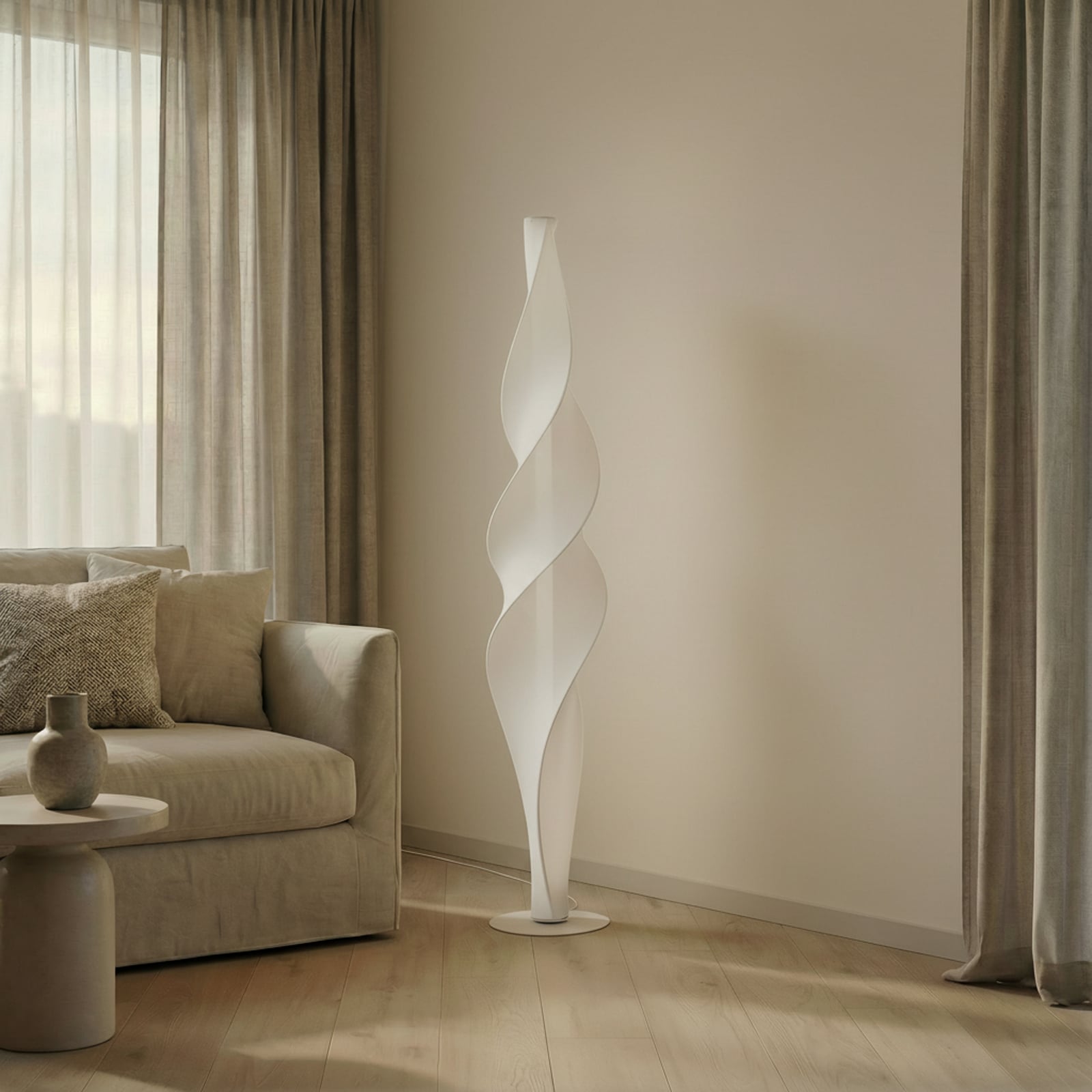 LED gulvlampe Novelle spiralformet hvit montert i rom