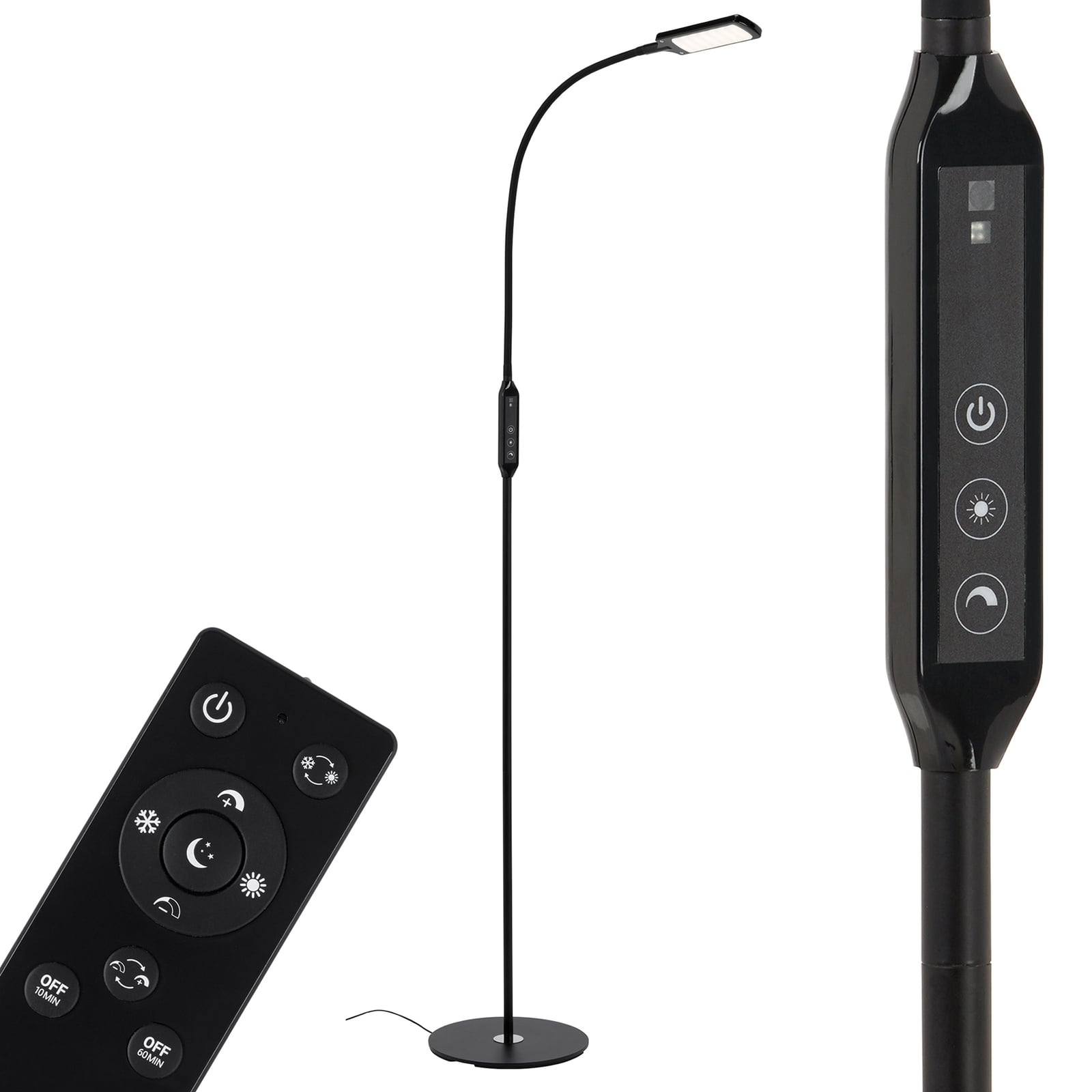 LED gulvlampe Office dimbar svart CCT med fjernkontroll 7W detalj