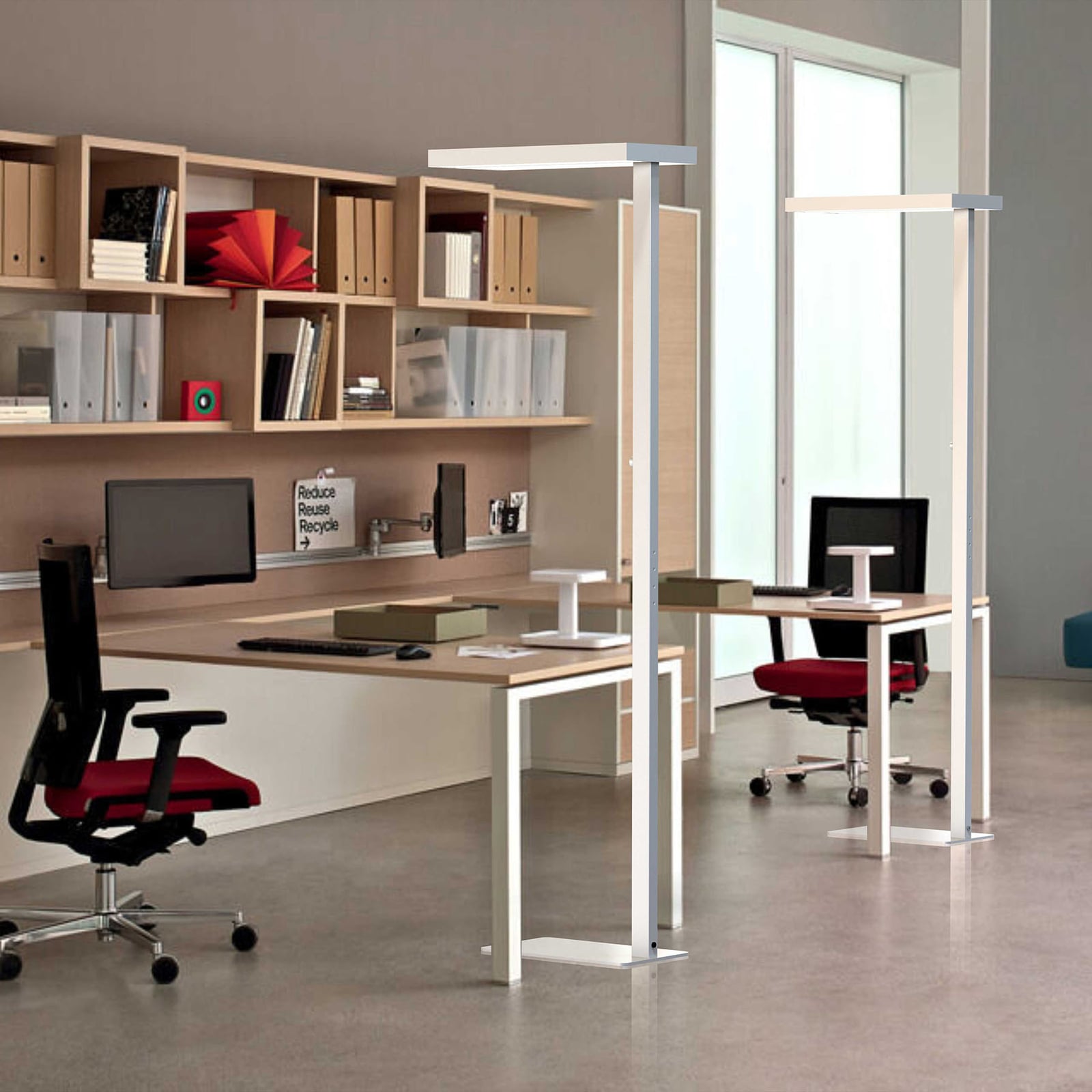 LED gulvlampe Office opp/ned dimbar sølv 80W 4000K detalj av dimmer