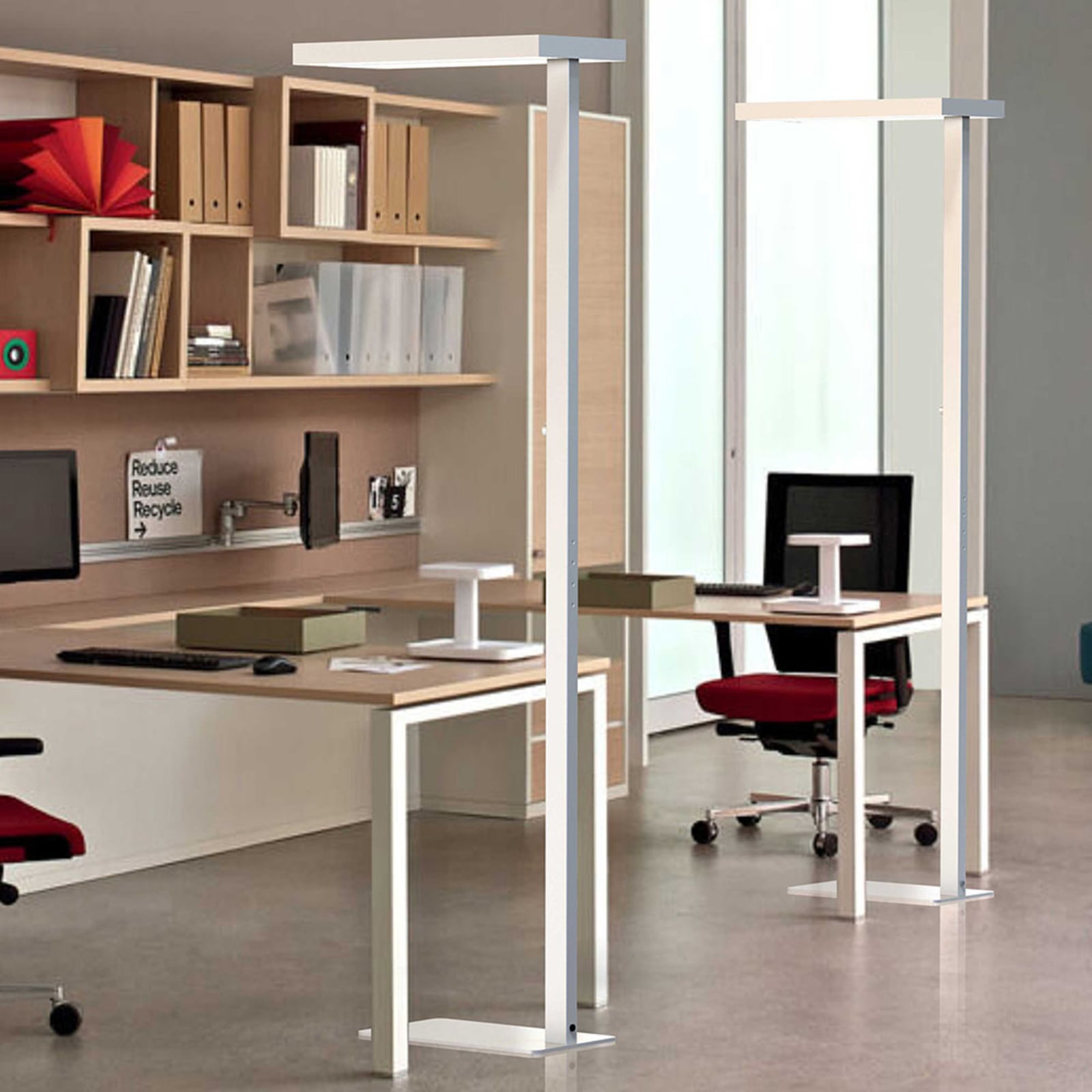 LED gulvlampe Office opp/ned dimbar sølv 80W 4000K forfra