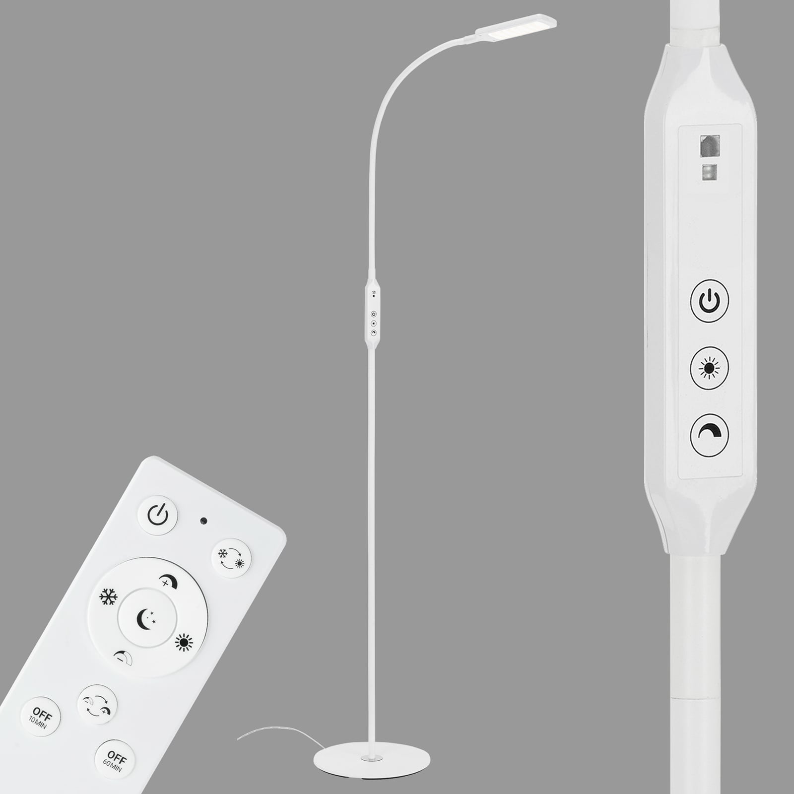 LED gulvlampe Office Remote dimbar CCT med fjernkontroll hvit forfra